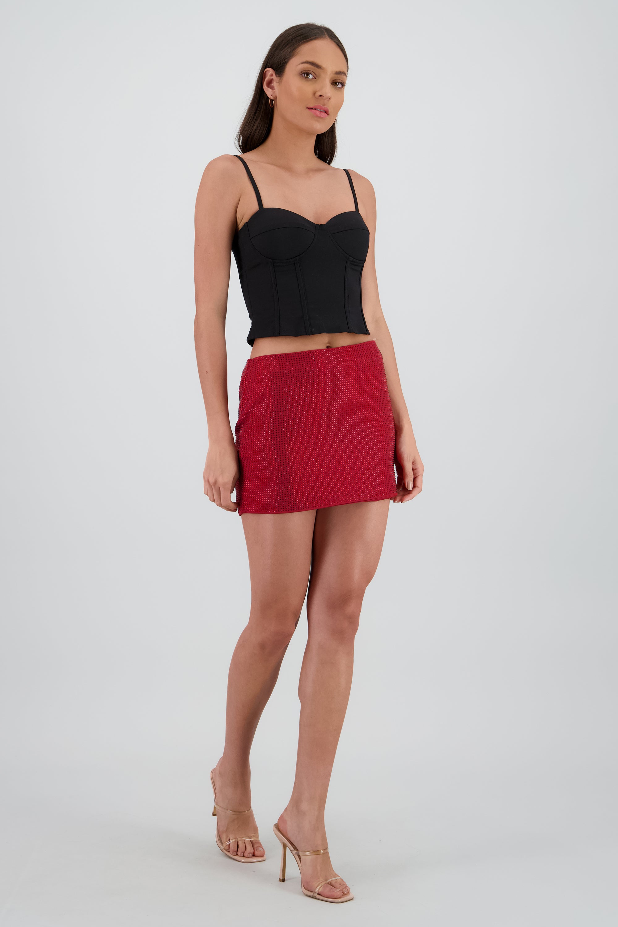 Falda brillos liso VINO