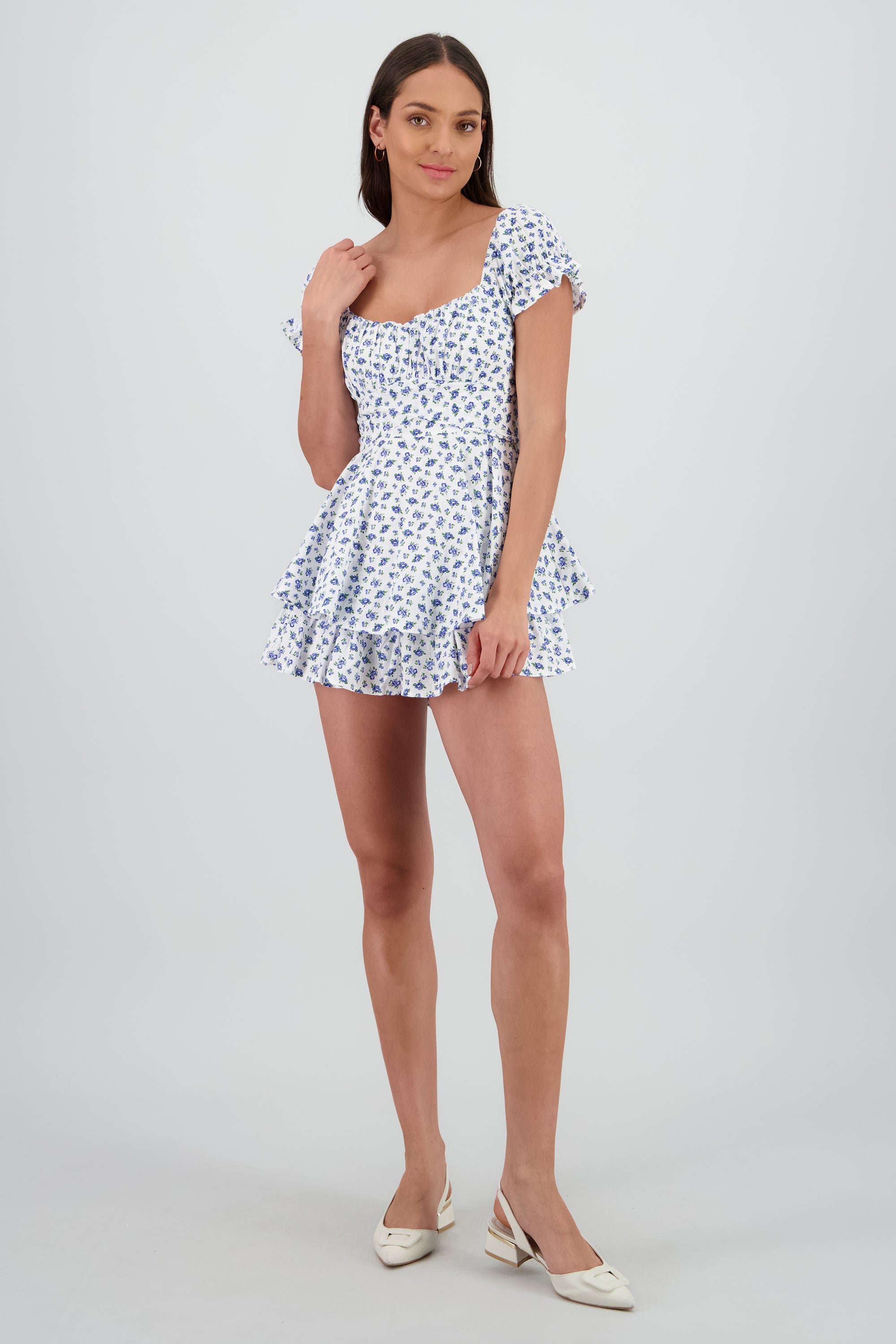 Romper olanes flores detalle bordados AZUL COMBO