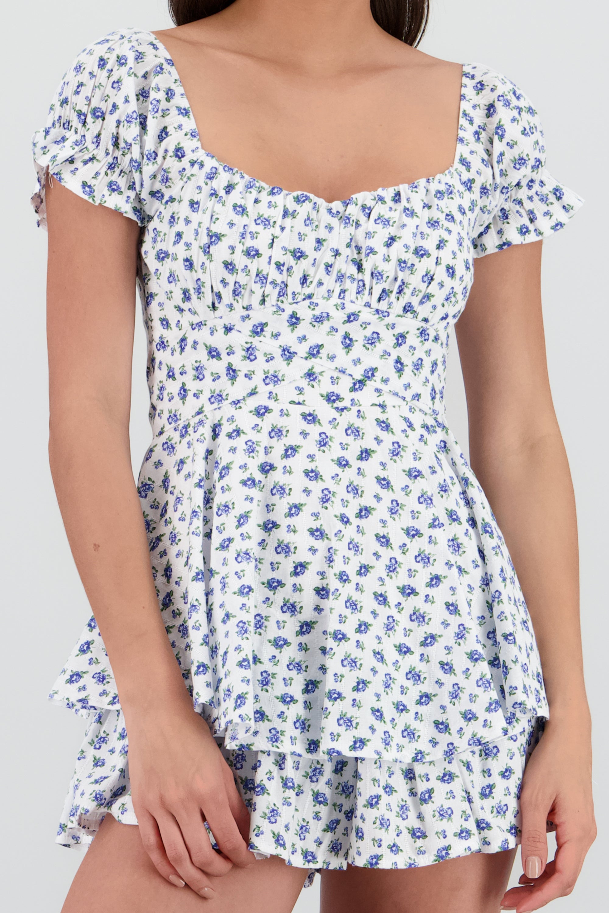 Romper olanes flores detalle bordados AZUL COMBO