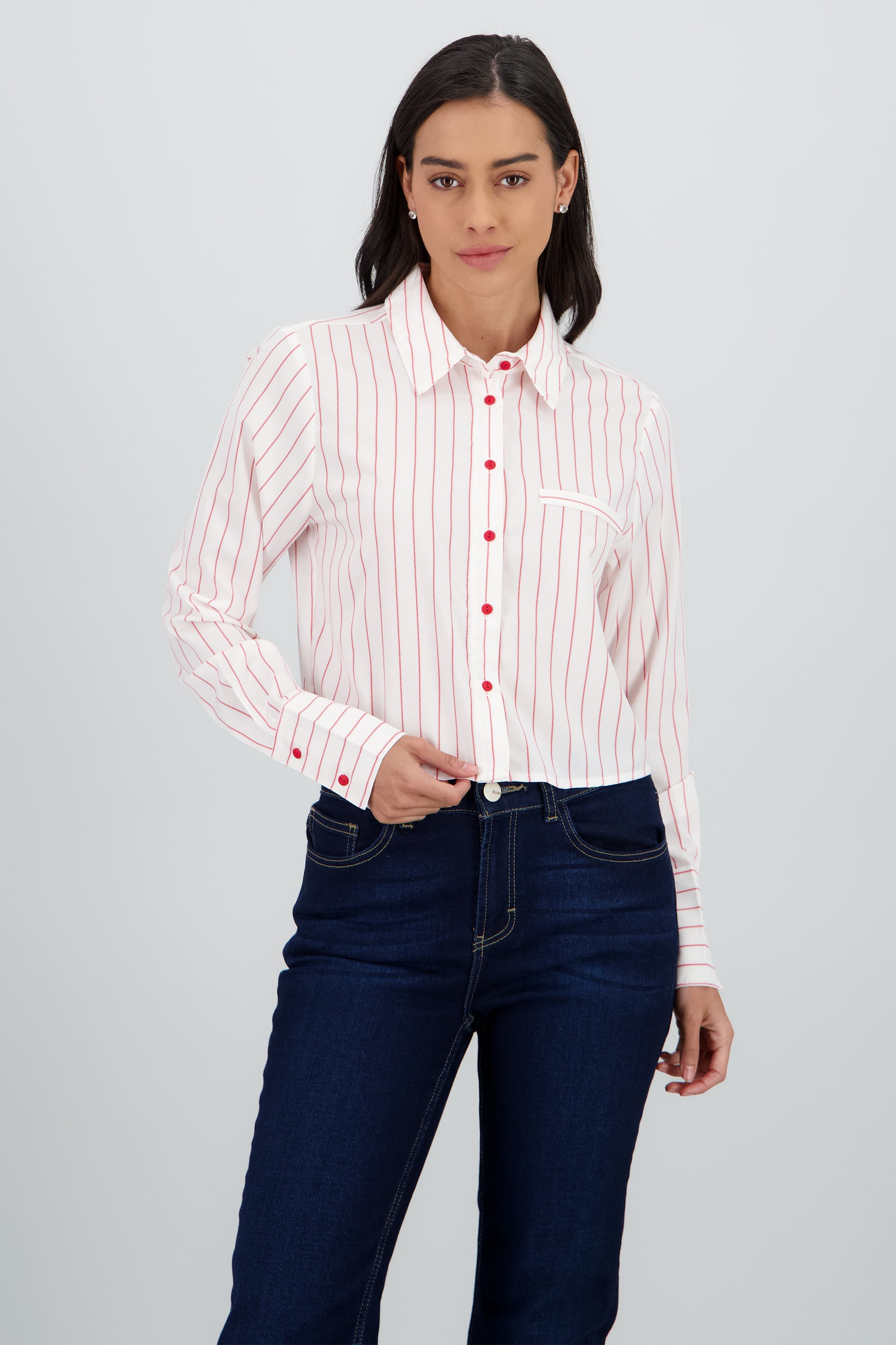 Camisa crop manga larga rayas ROJO COMBO