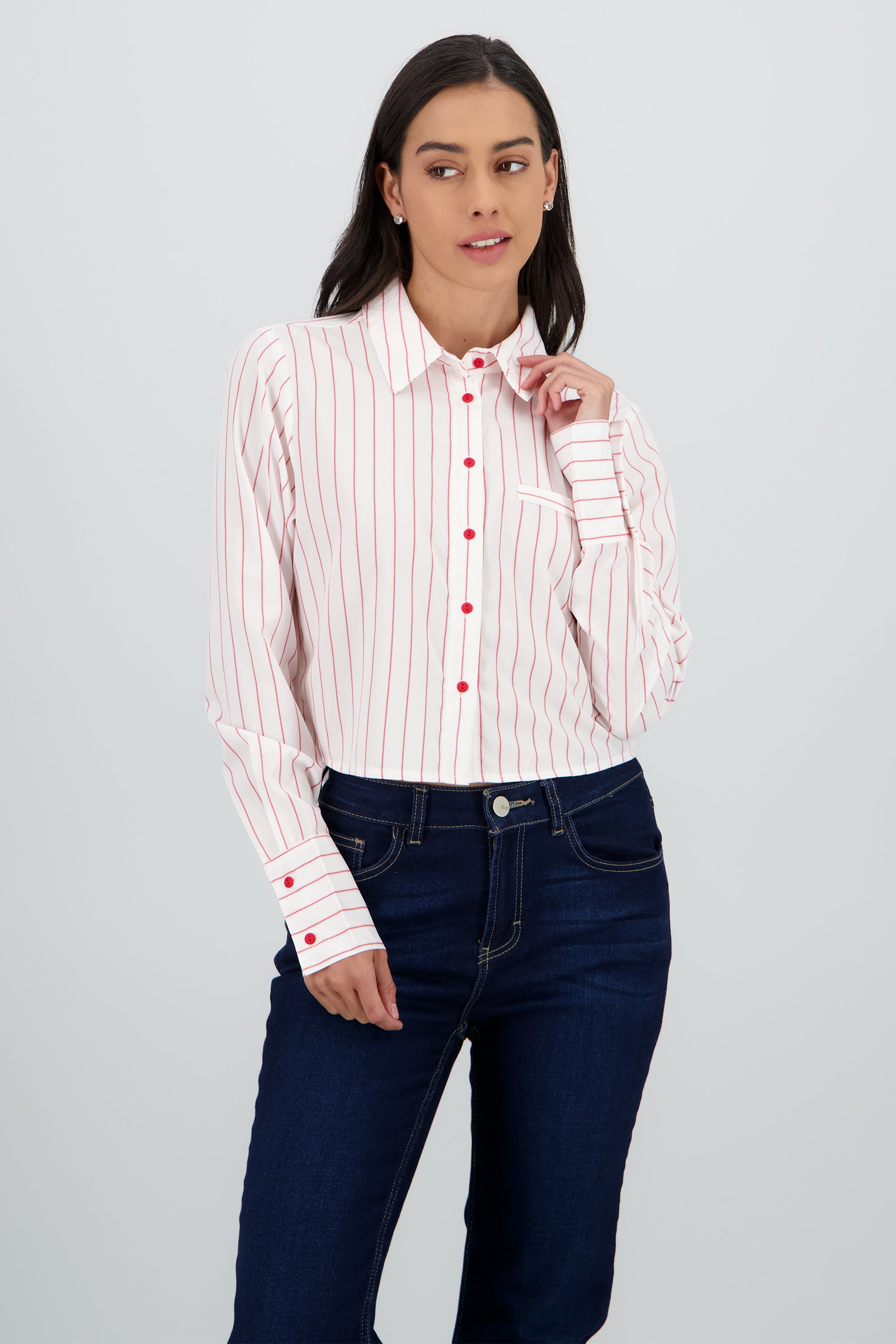 Camisa crop manga larga rayas ROJO COMBO