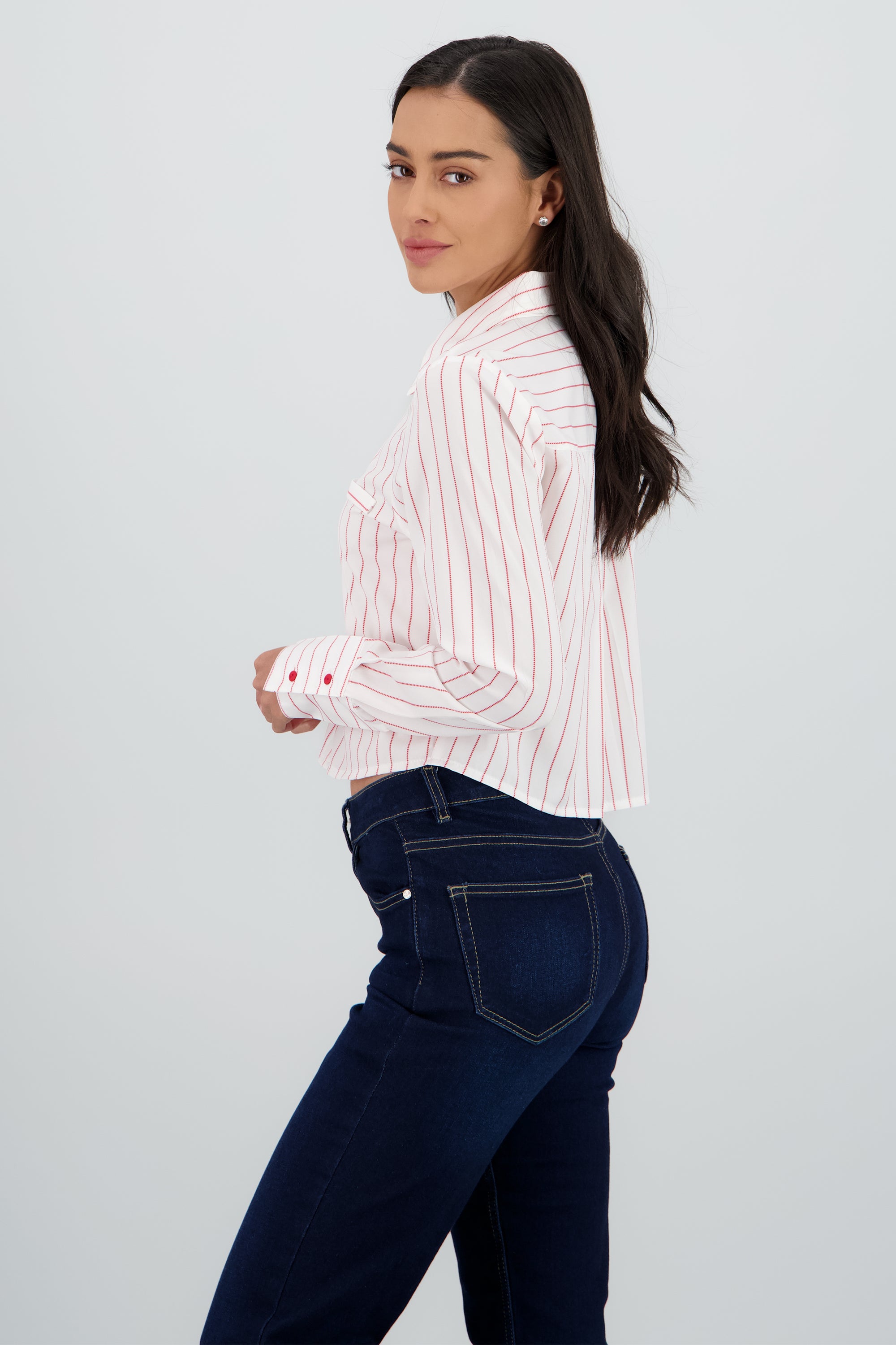 Camisa crop manga larga rayas ROJO COMBO