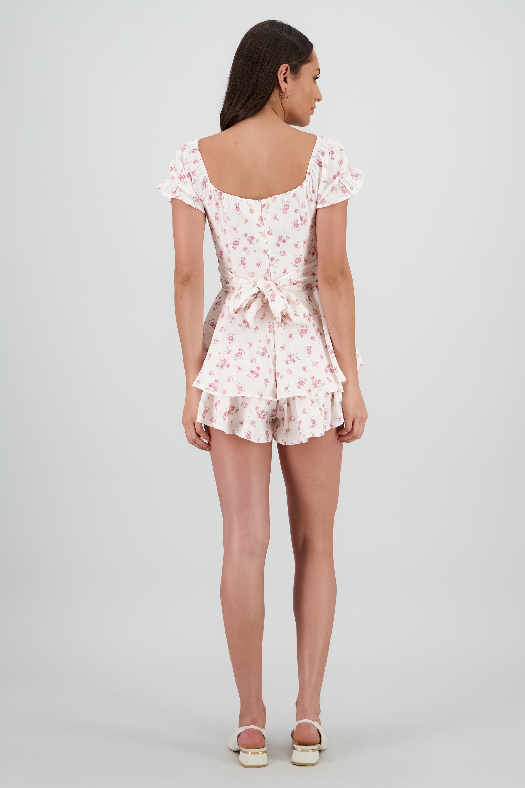 Romper olanes textura flores BLANCO COMBO