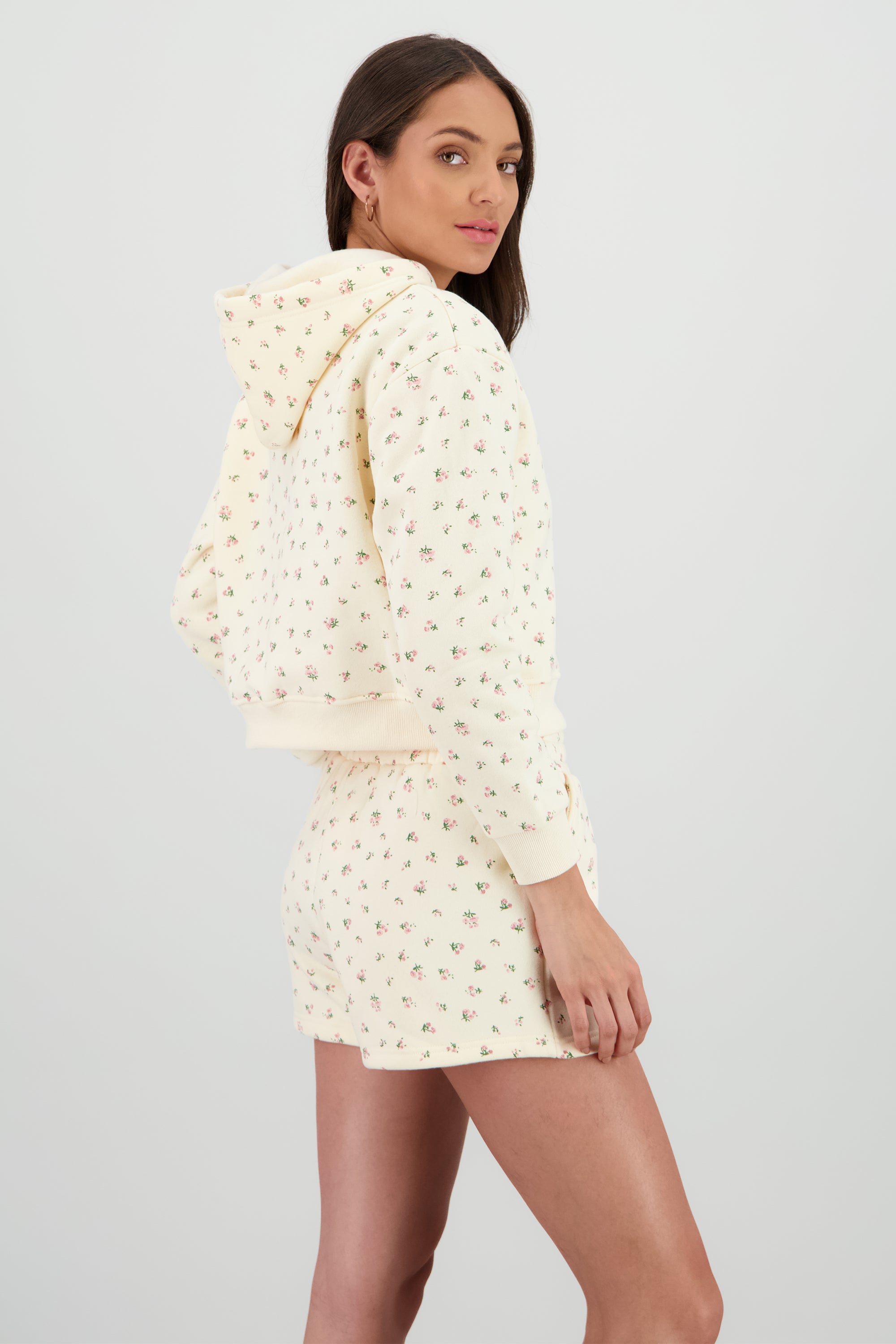 Sudadera con gorro estampado mini flores AMARILLO PASTEL