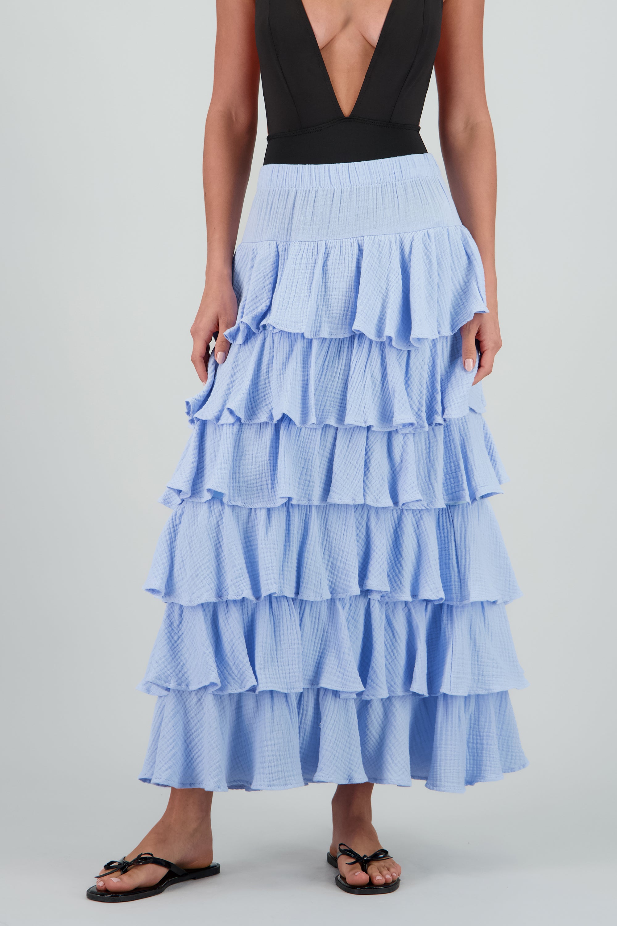 Falda maxi olanes ligera AZUL PASTEL