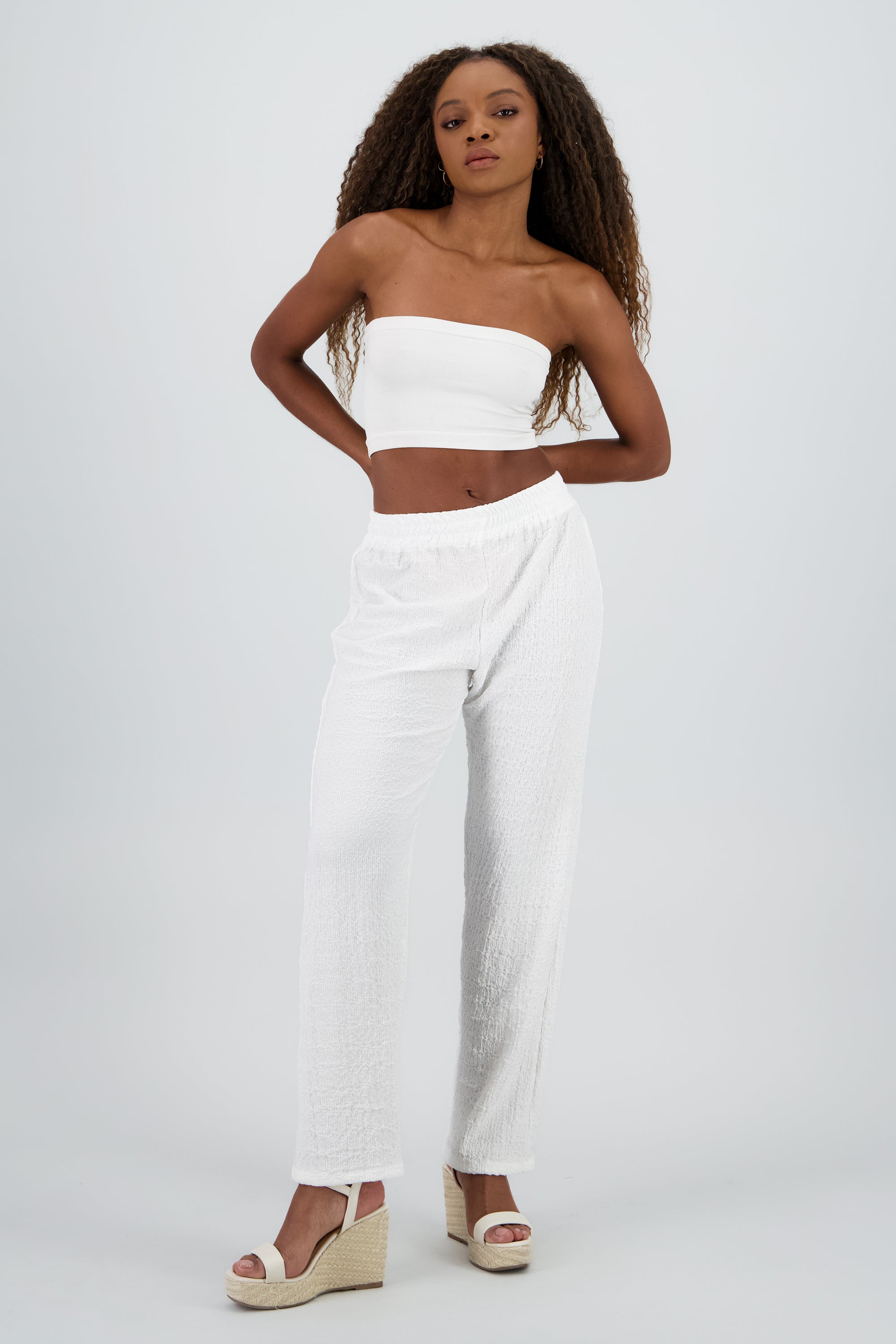 Pantalon ligero recto textura BLANCO