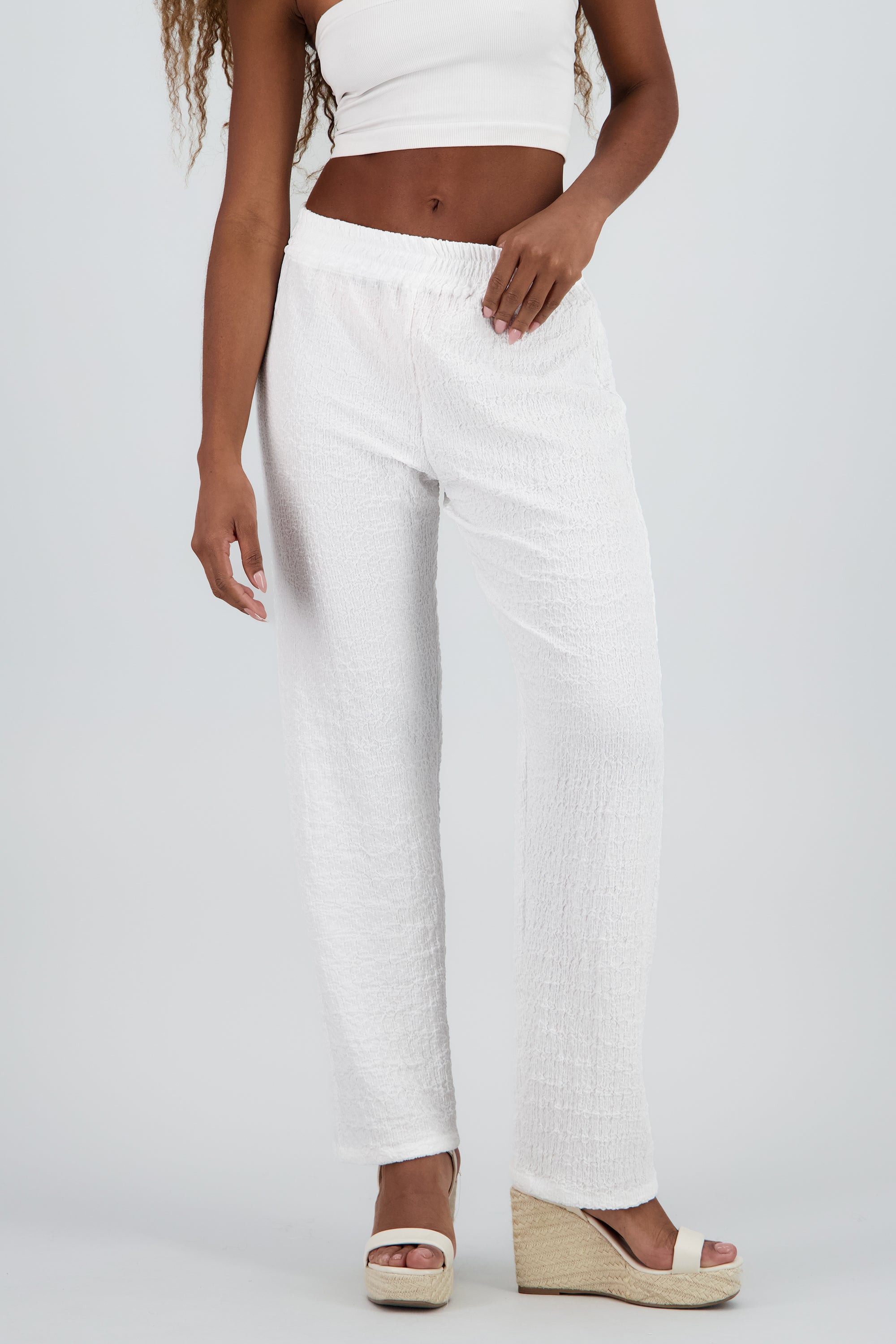 Pantalon ligero recto textura BLANCO