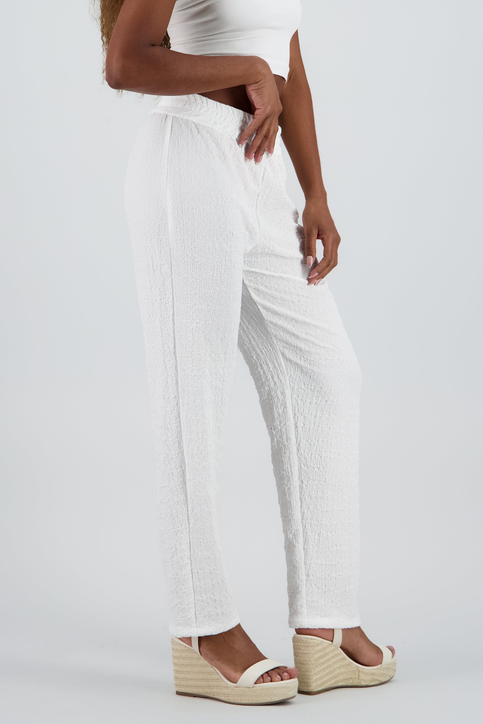 Pantalon ligero recto textura BLANCO