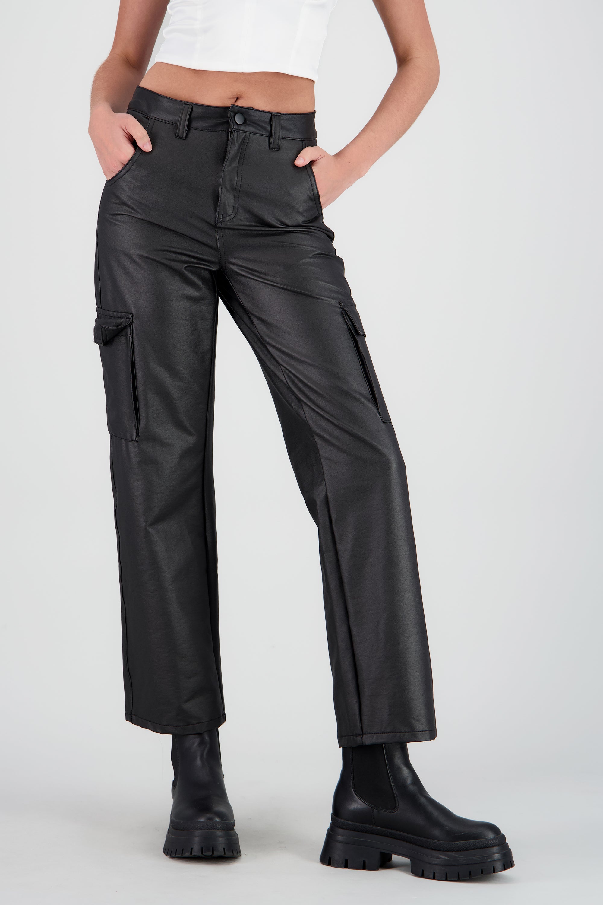 Pantalon cargo pu NEGRO