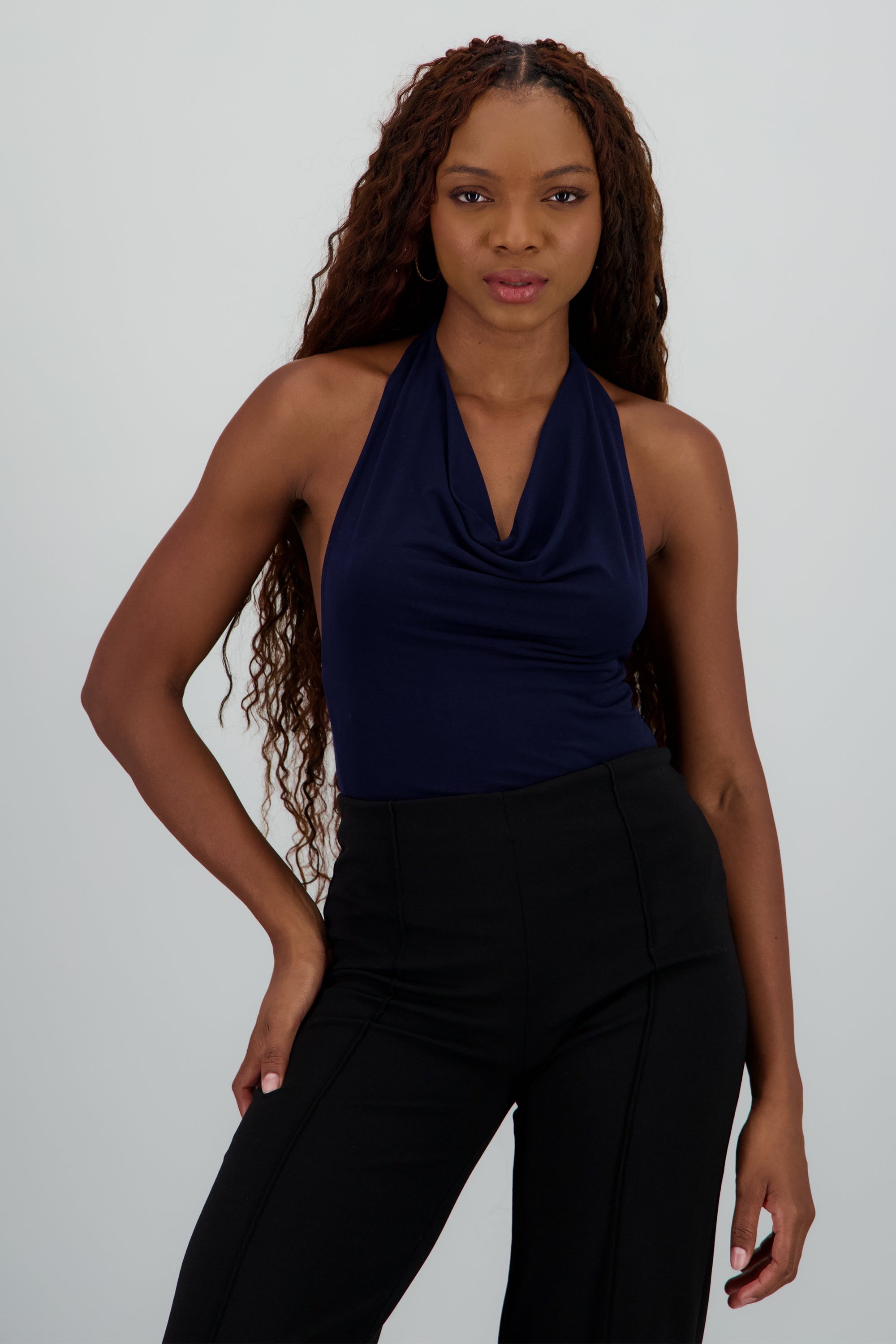 Bodysuit halter escote cascada drapeado MARINO
