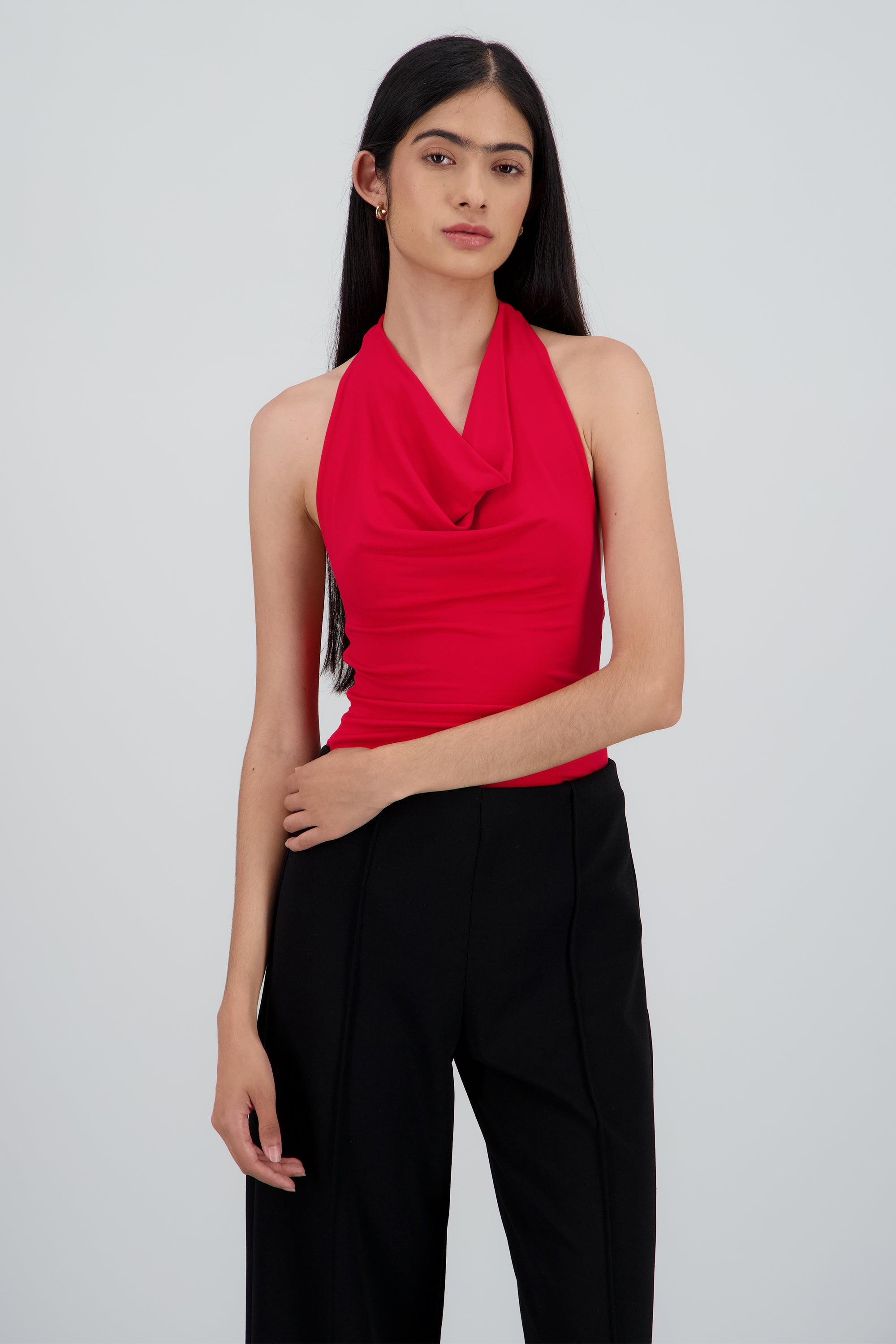 Bodysuit halter escote cascada drapeado ROJO