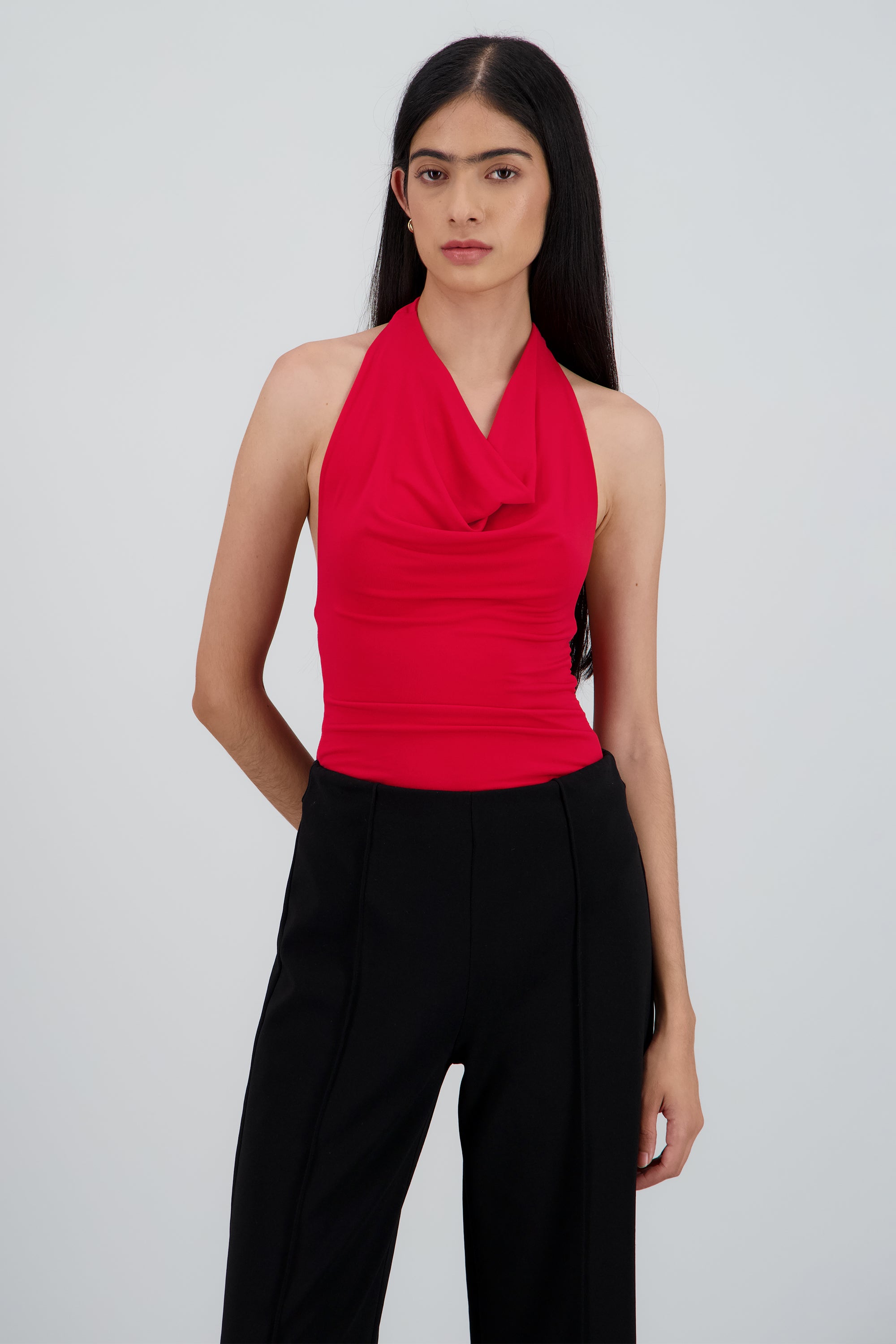 Bodysuit halter escote cascada drapeado ROJO