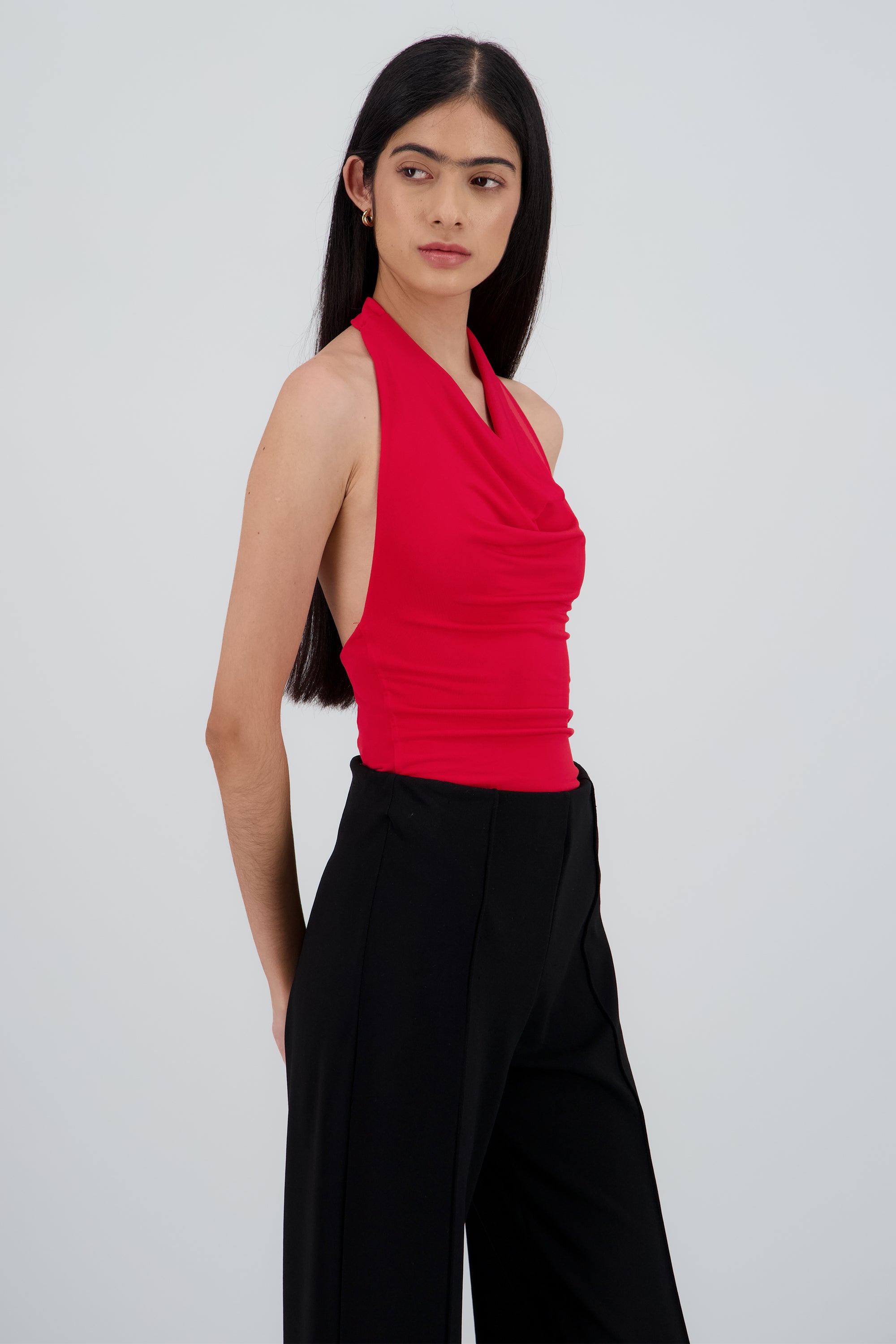 Bodysuit halter escote cascada drapeado ROJO