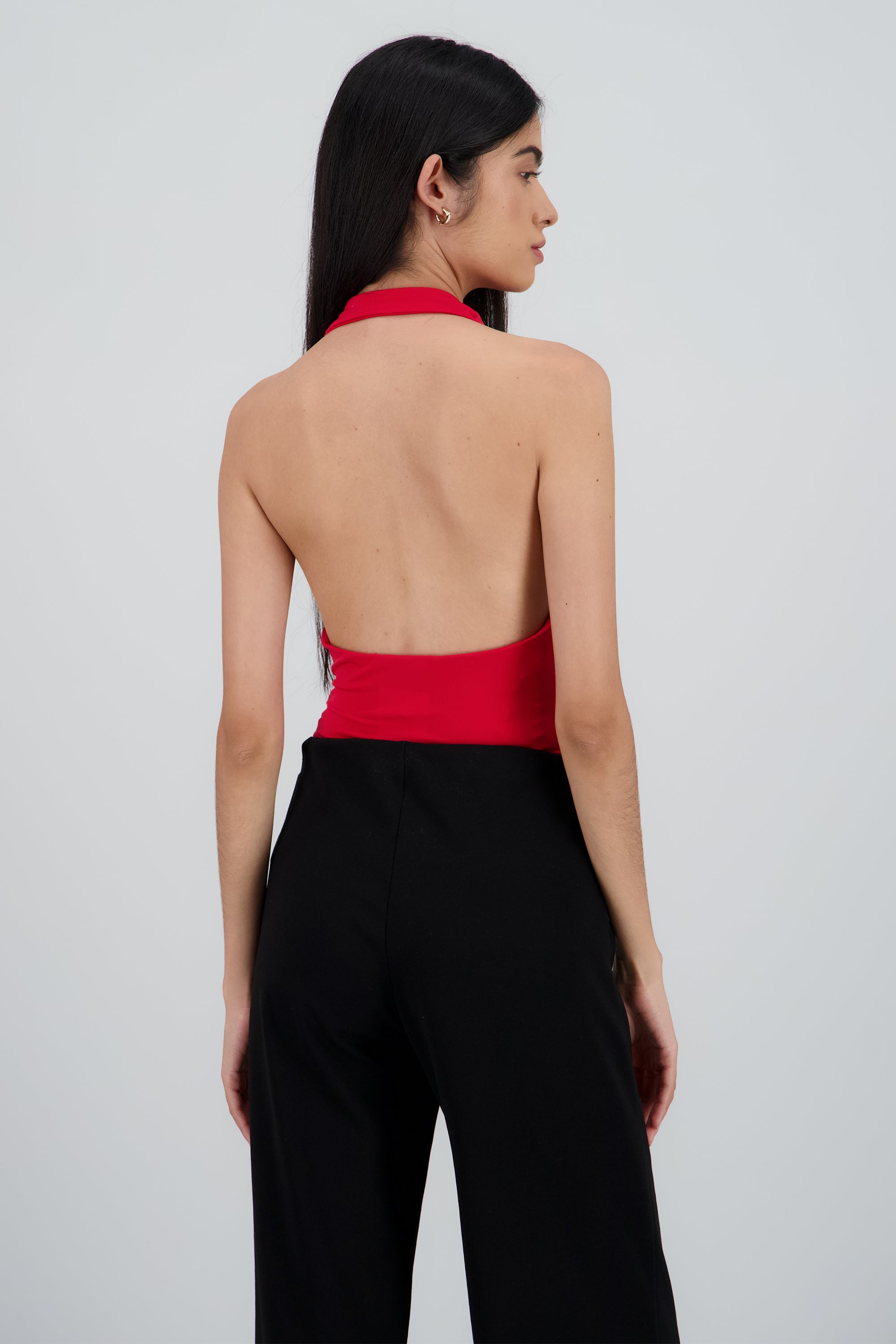 Bodysuit halter escote cascada drapeado ROJO