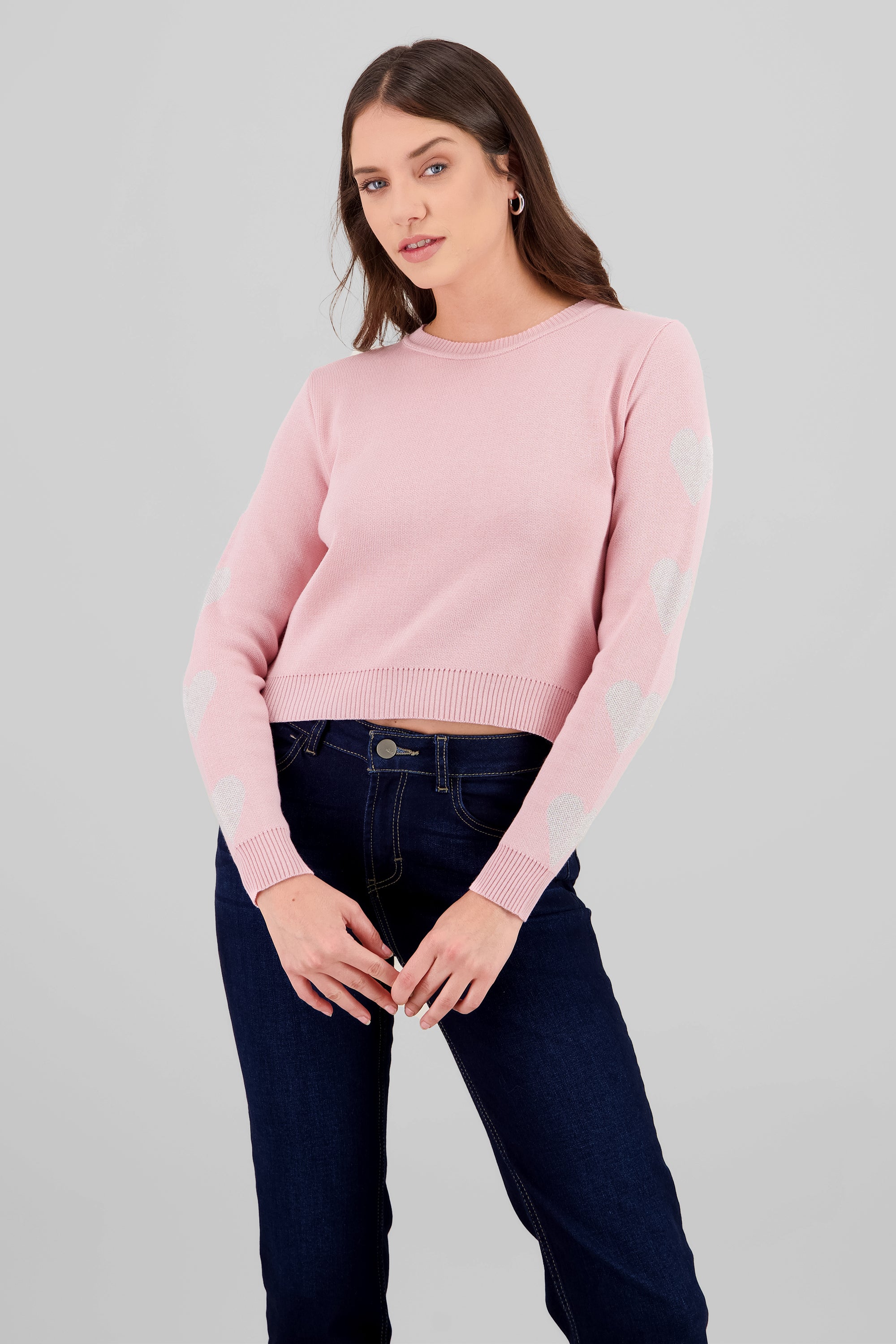 Sueter detalle mangas corazones ROSA PASTEL
