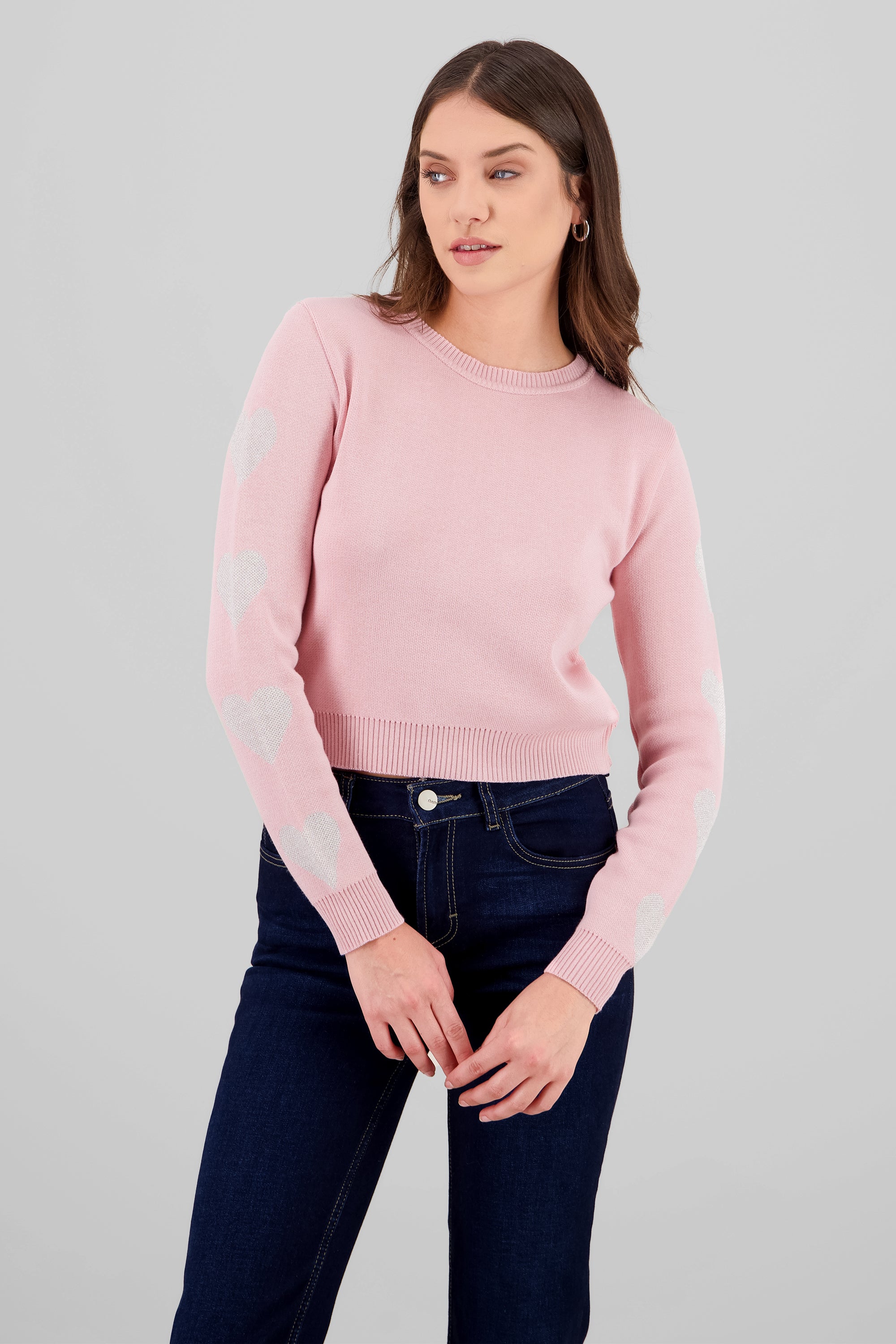 Sueter detalle mangas corazones ROSA PASTEL