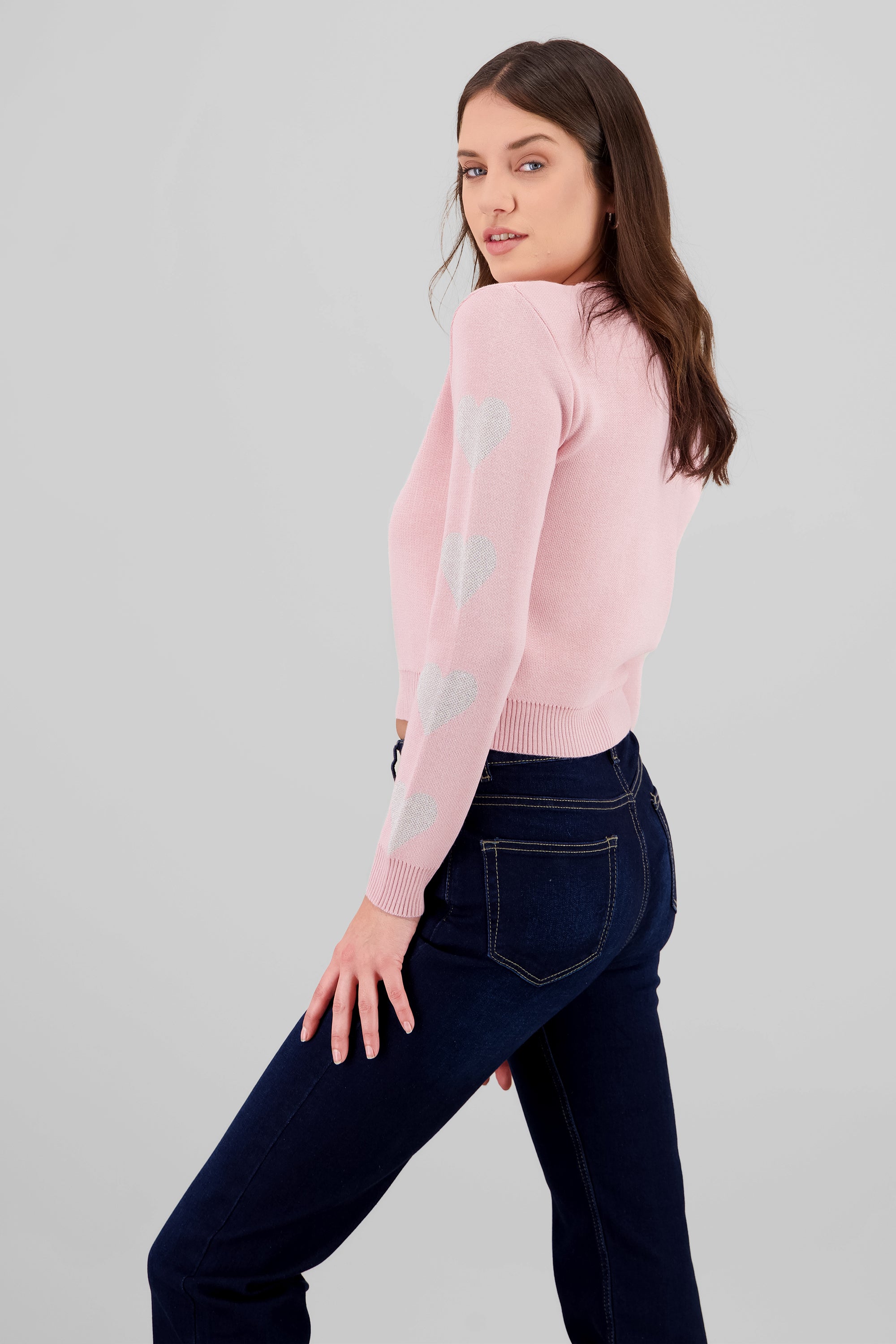 Sueter detalle mangas corazones ROSA PASTEL