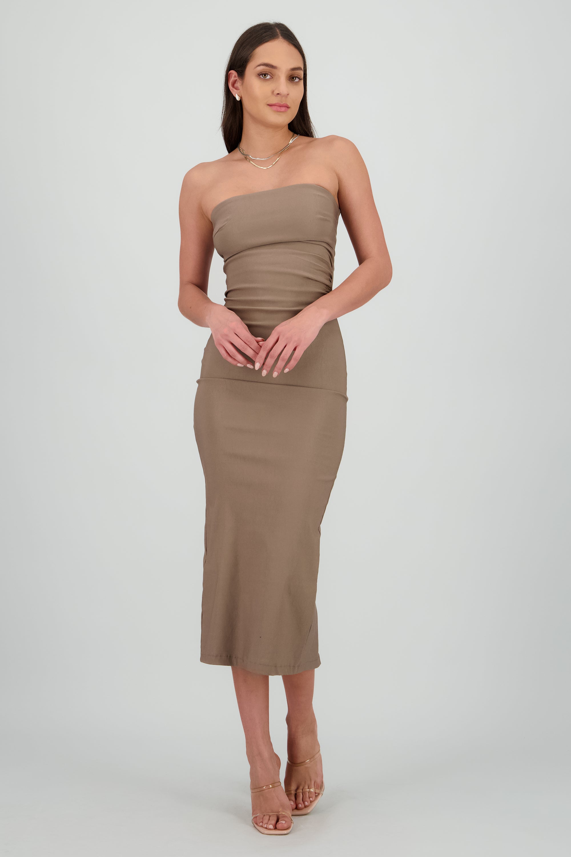 Vestido maxi strapless drapeado hypsters CAFE