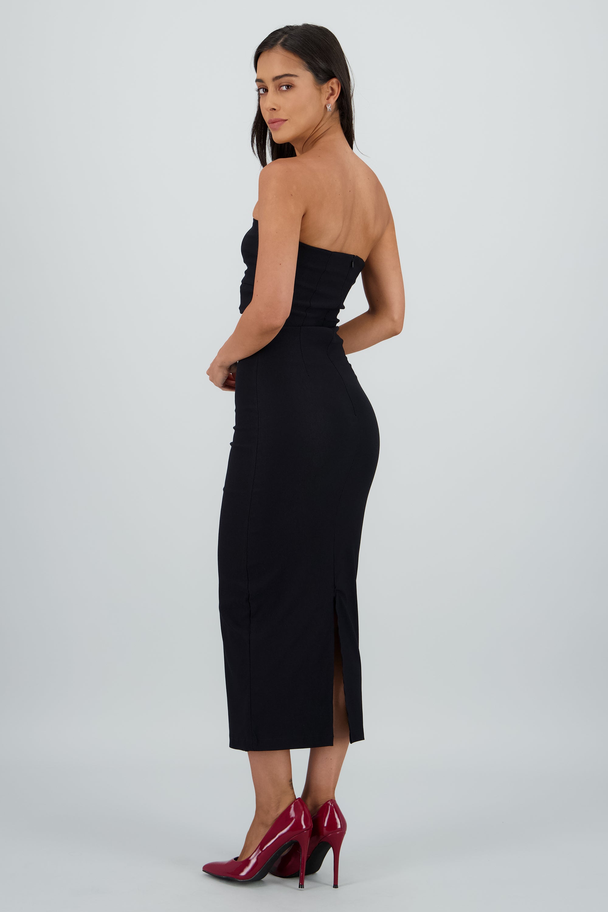 Vestido maxi strapless drapeado hypsters NEGRO