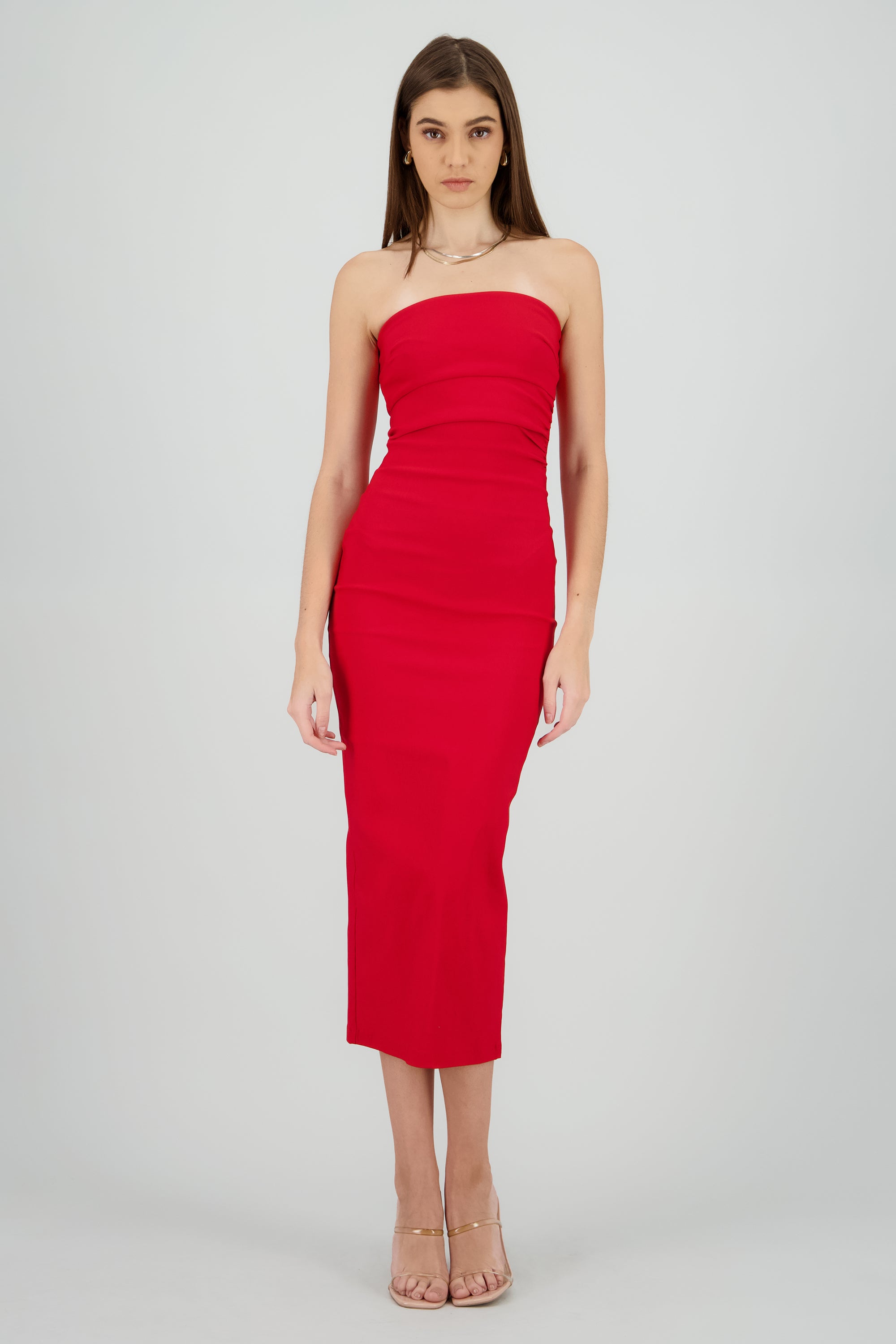Vestido maxi strapless drapeado hypsters ROJO