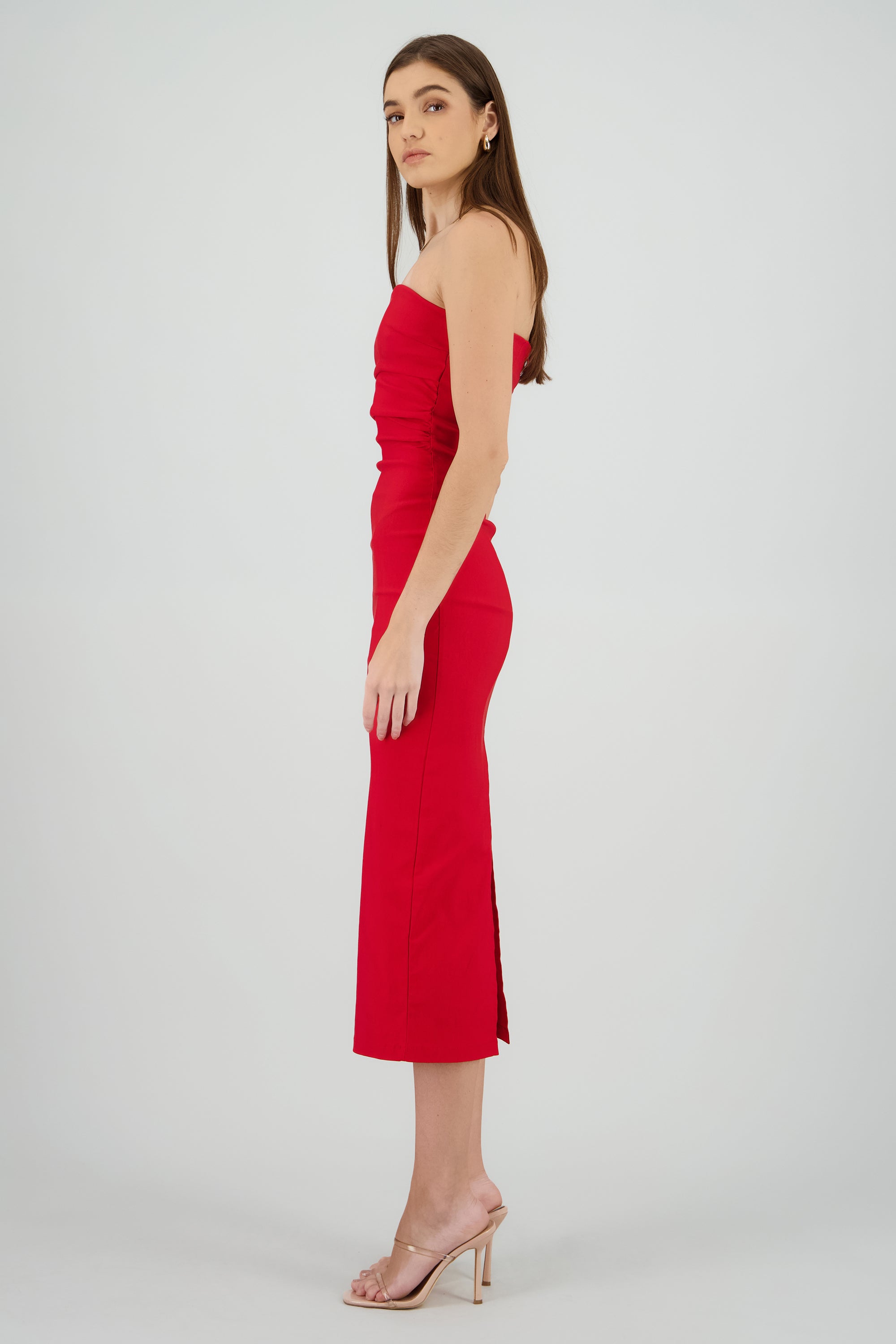 Vestido maxi strapless drapeado hypsters ROJO