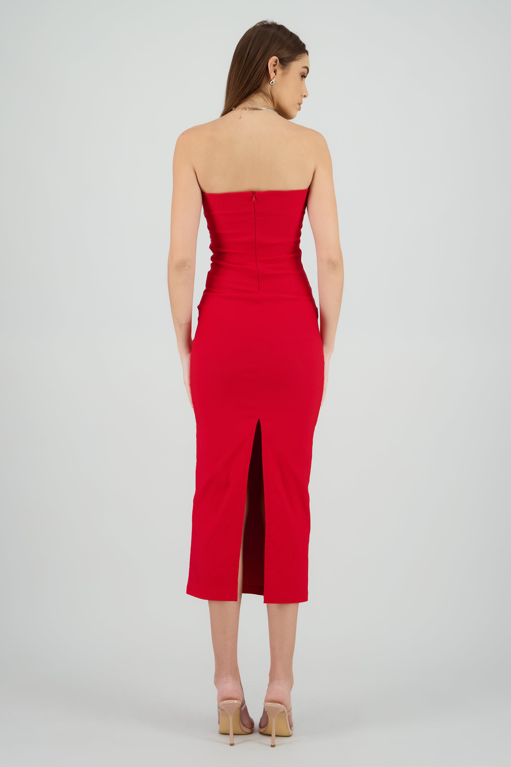 Vestido maxi strapless drapeado hypsters ROJO