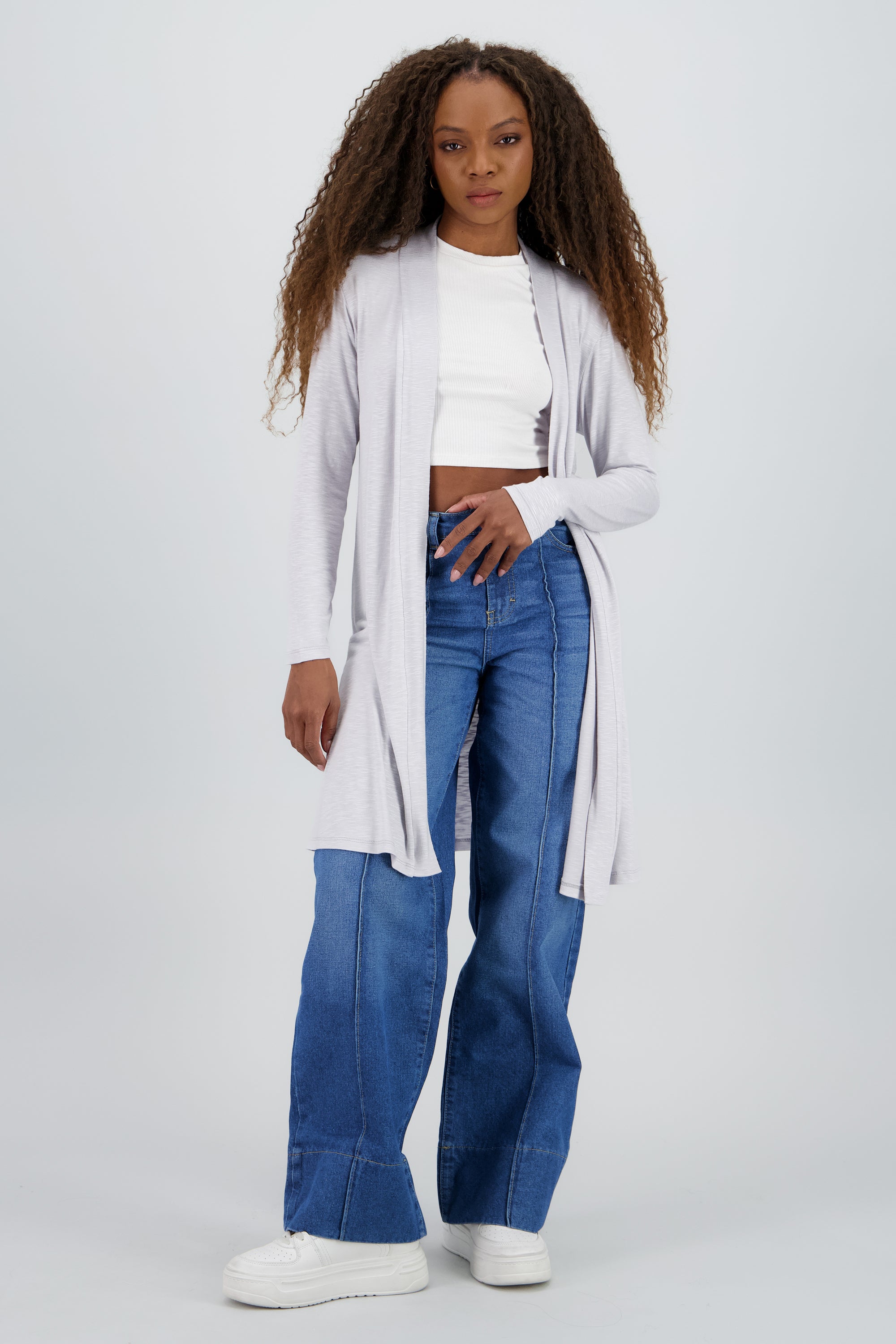 Cardigan manga larga liso GRIS CLARO