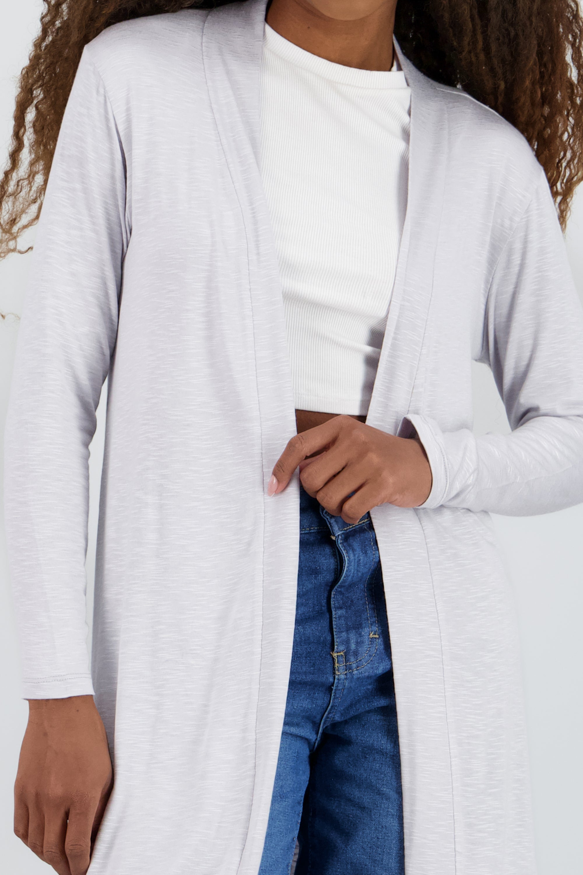 Cardigan manga larga liso GRIS CLARO