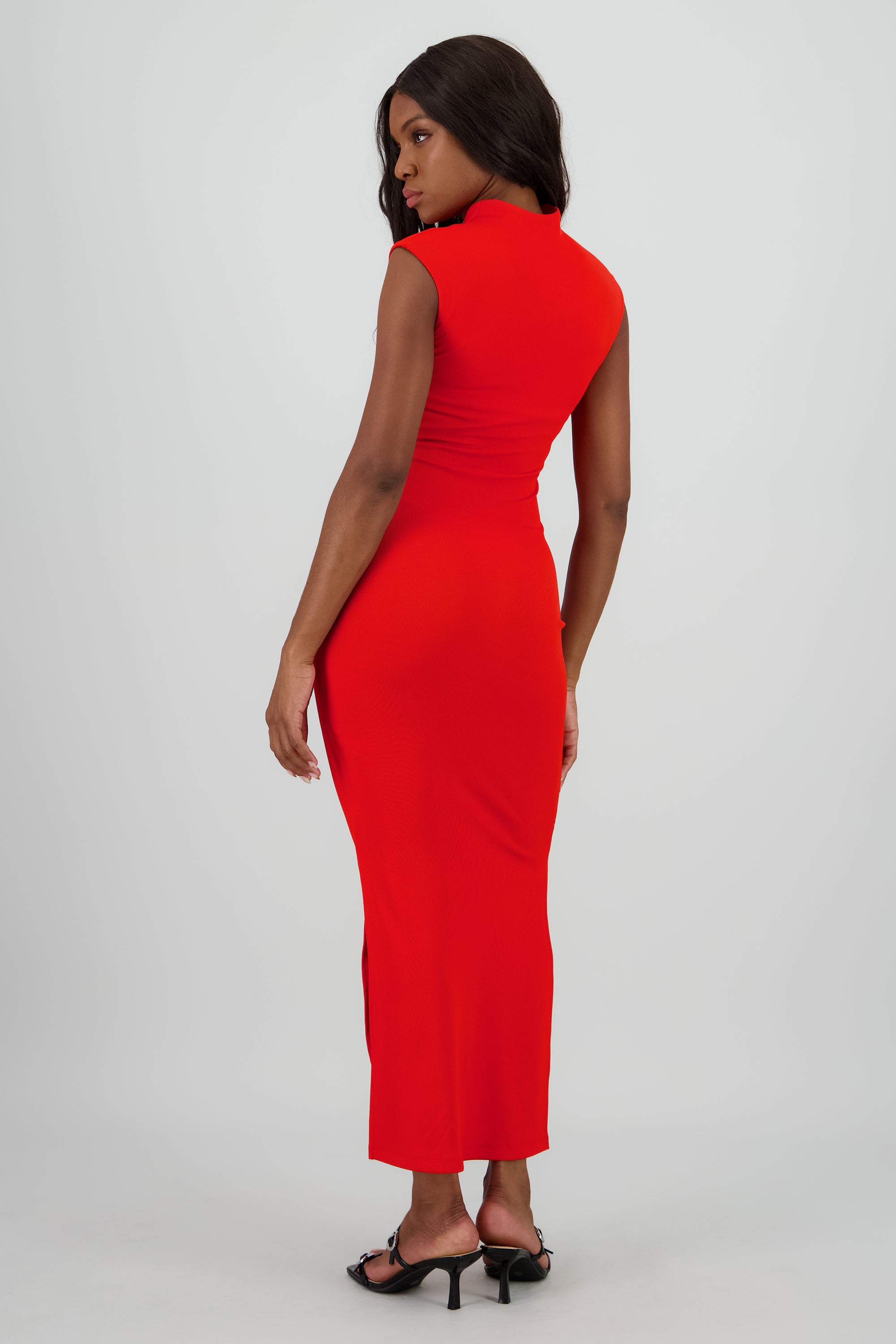 Vestido maxi rib manga corta con abertura Hypsters ROJO