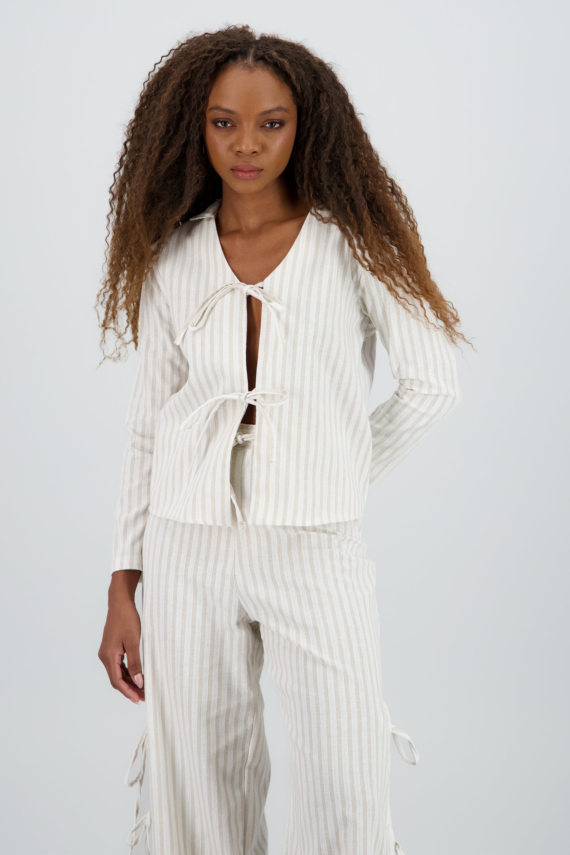 Camisa rayas detalle liston BLANCO COMBO