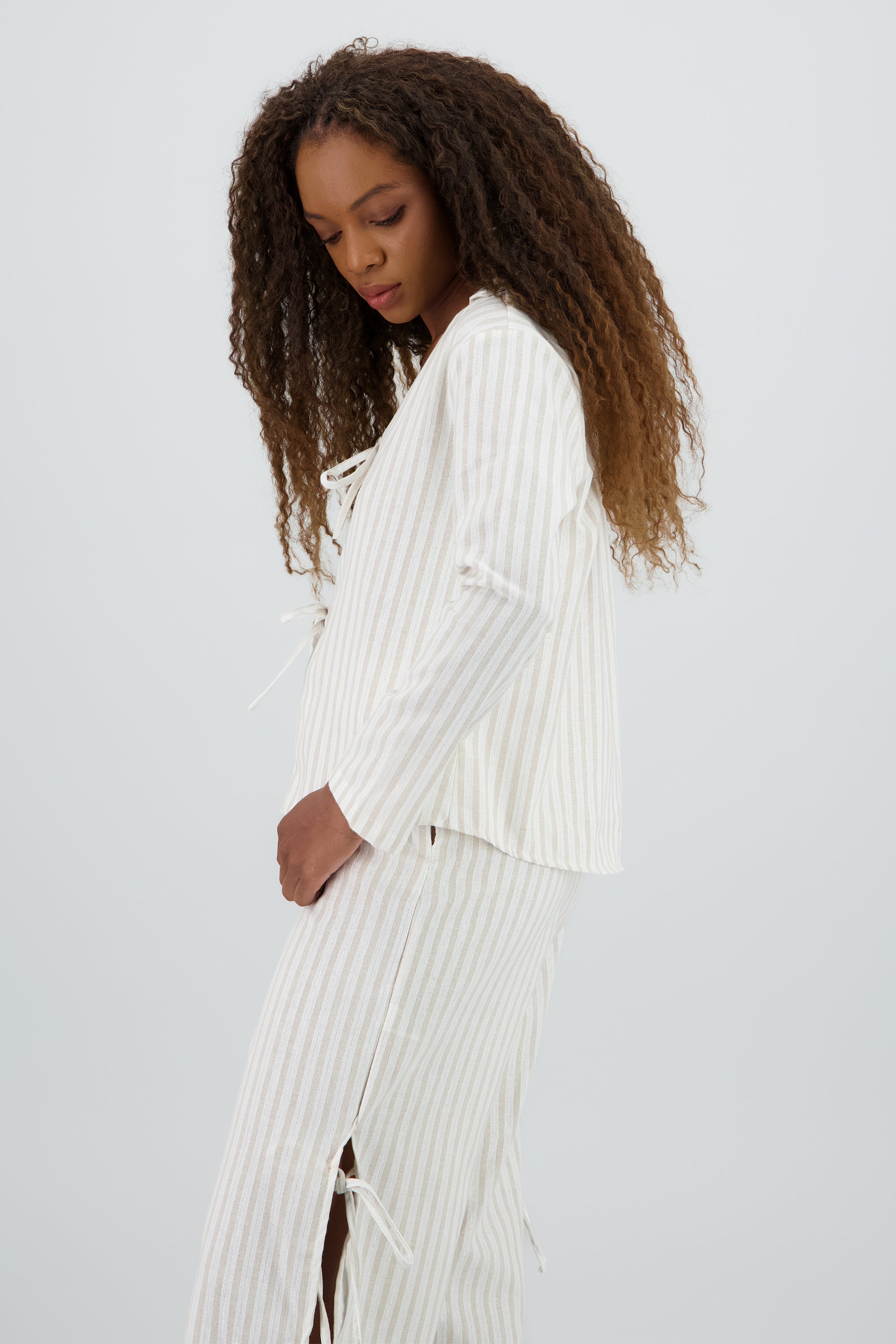 Camisa rayas detalle liston BLANCO COMBO