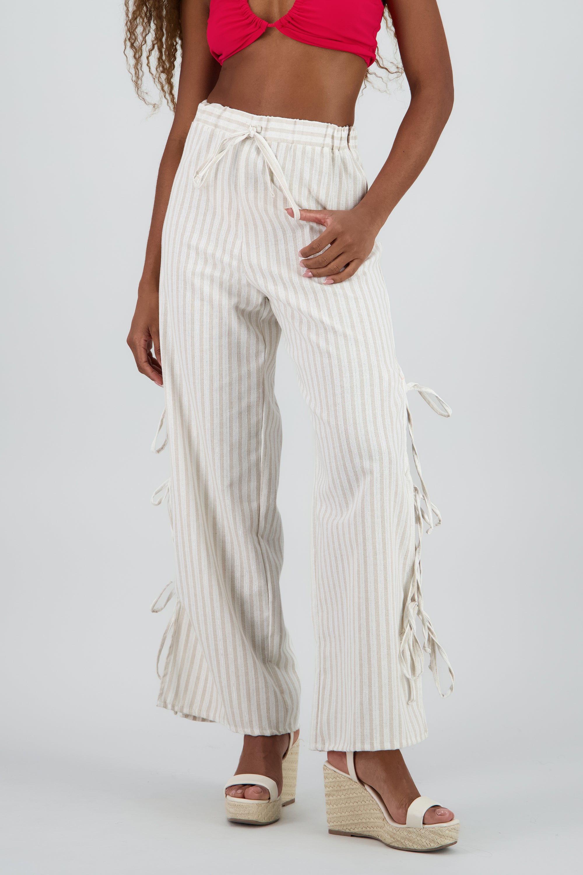 Pantalon fluido rayas BLANCO COMBO