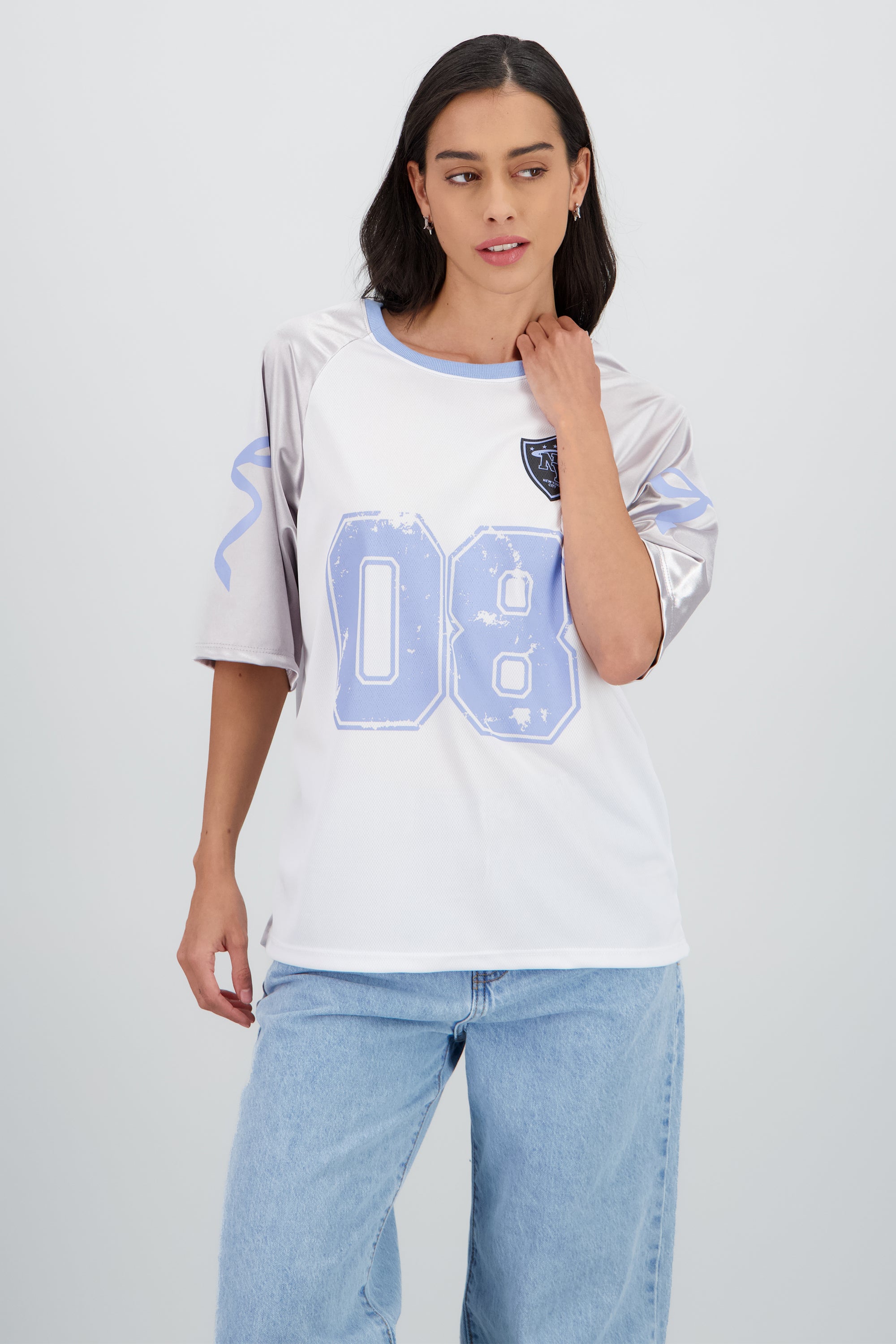 Playera deportiva contraste mangas AZUL PASTEL
