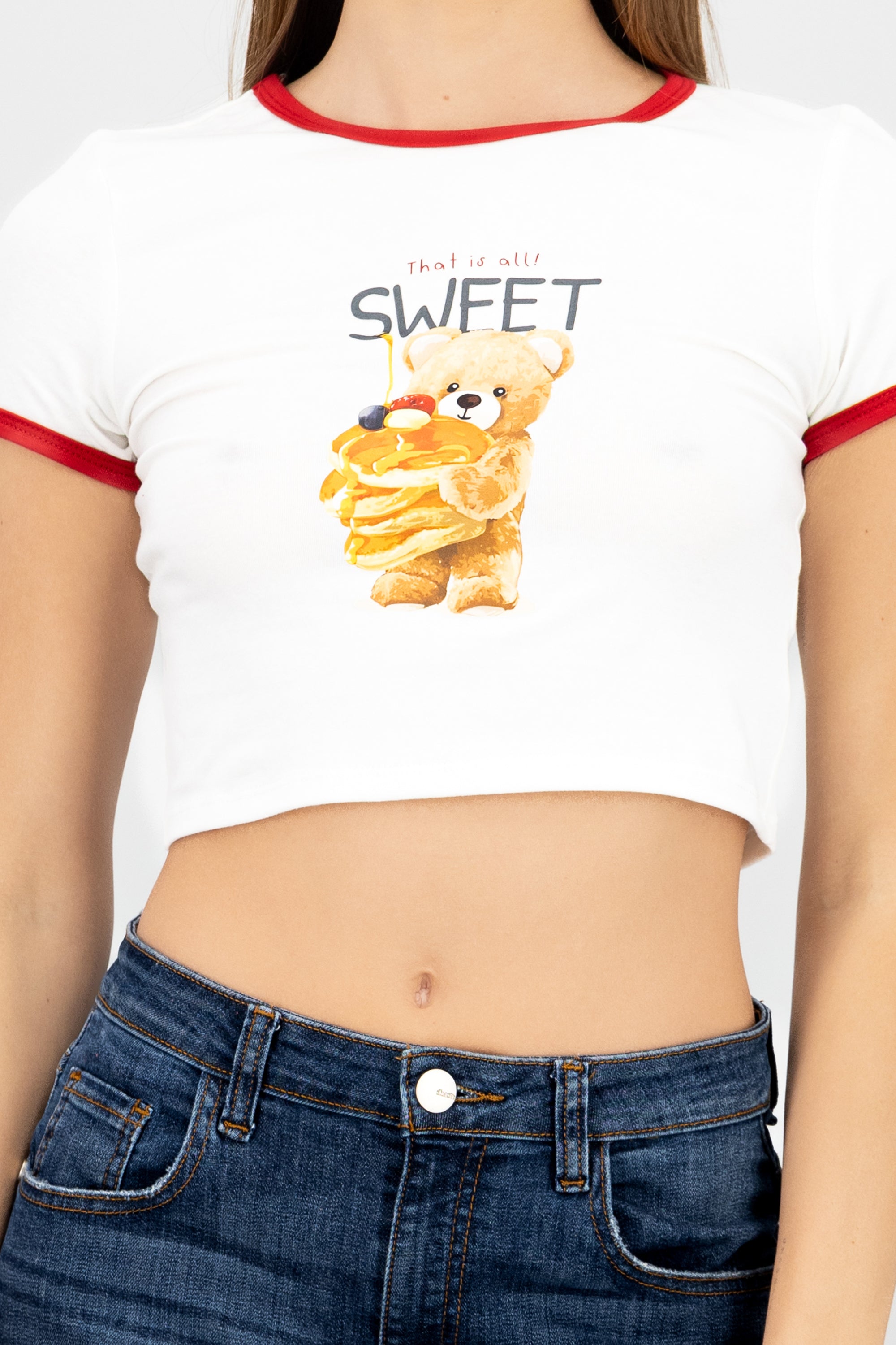 Playera contraste estampado osito BLANCO