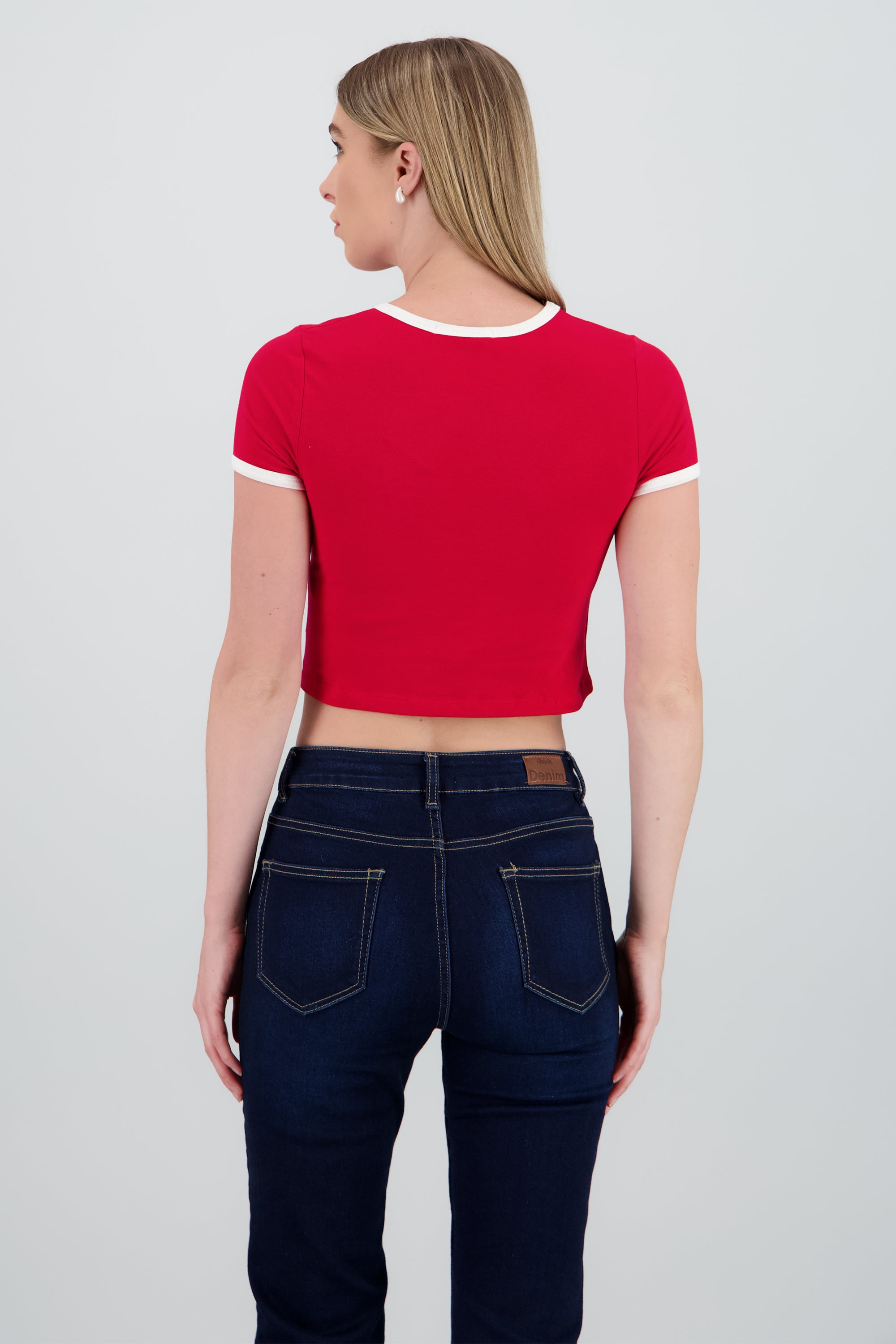 Playera contraste estampado osito ROJO COMBO