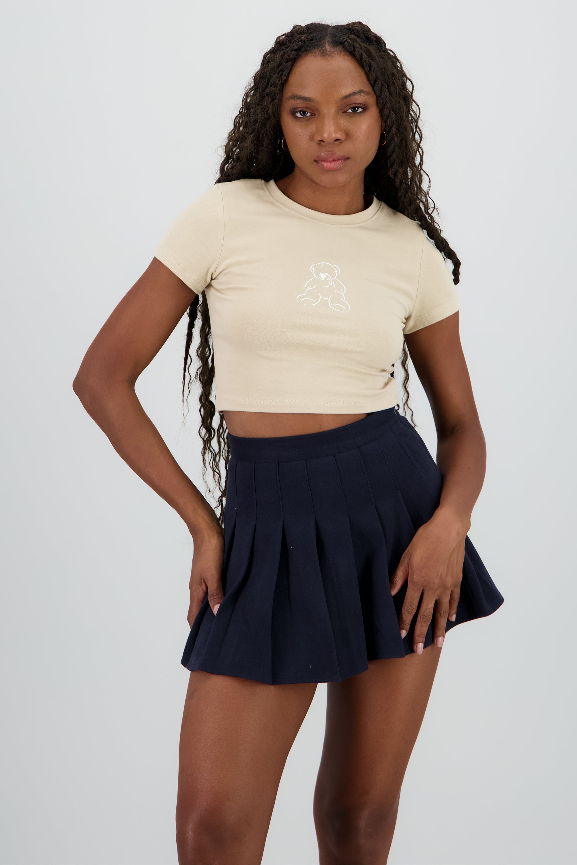 Playera crop estampado osito BEIGE