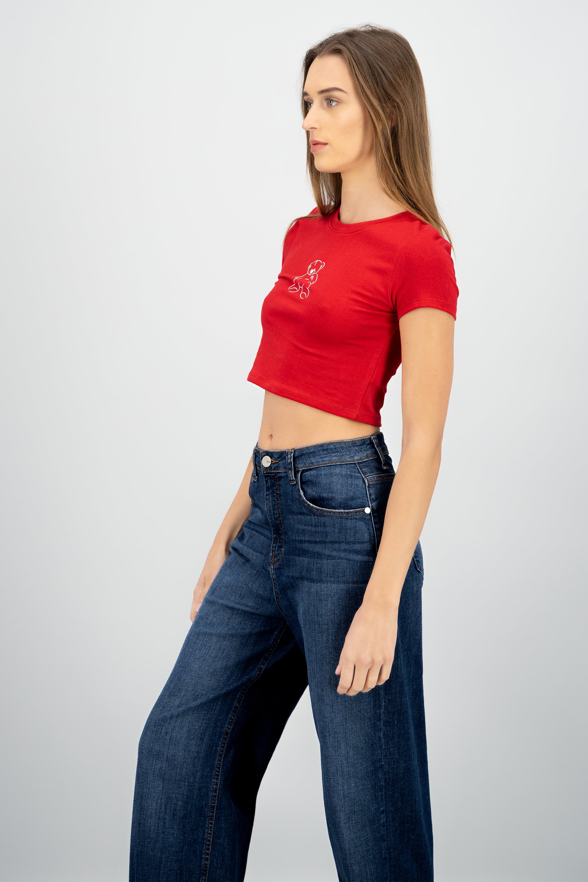 Playera crop estampado osito ROJO