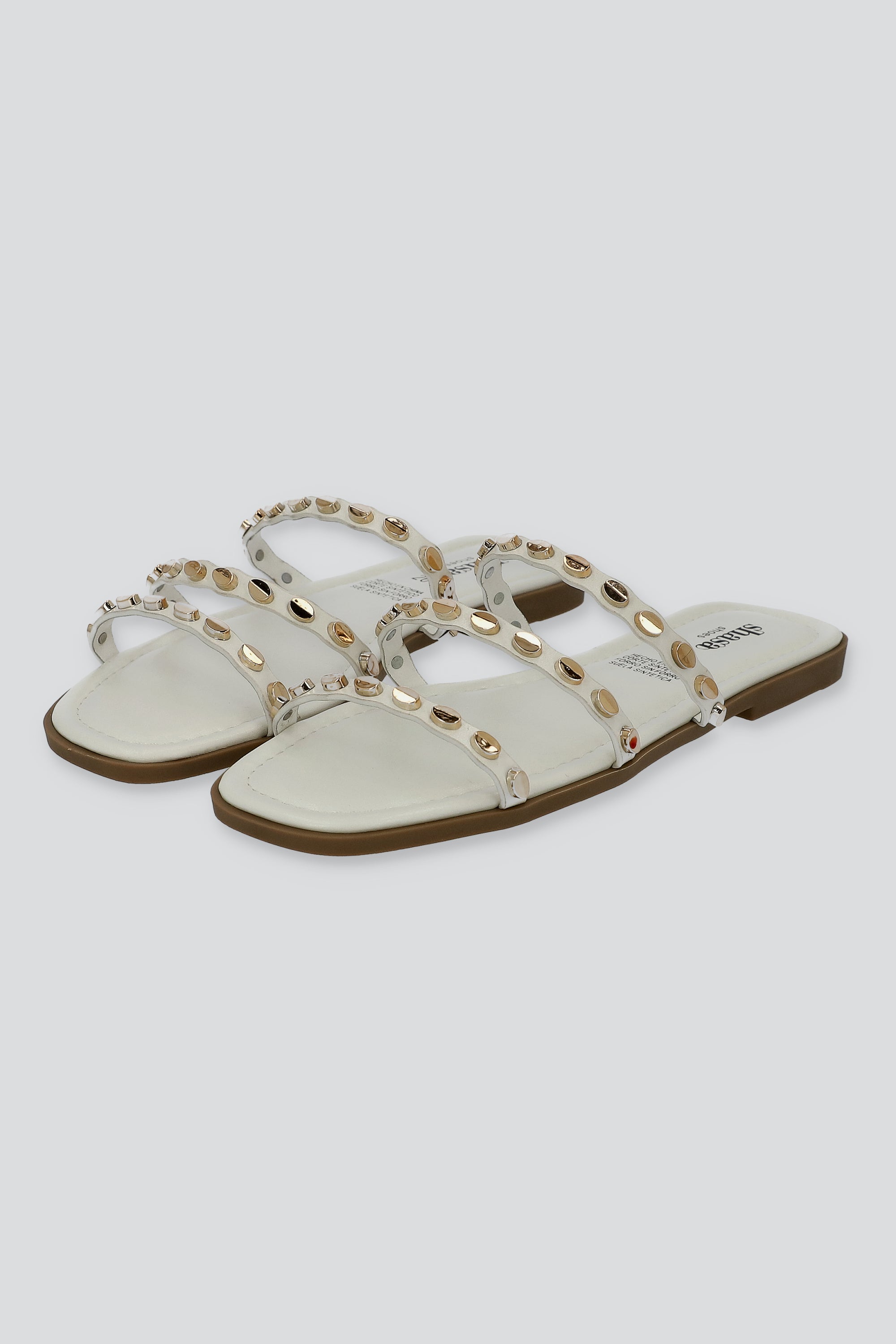 Sandalia tiras aplicación studs BLANCO