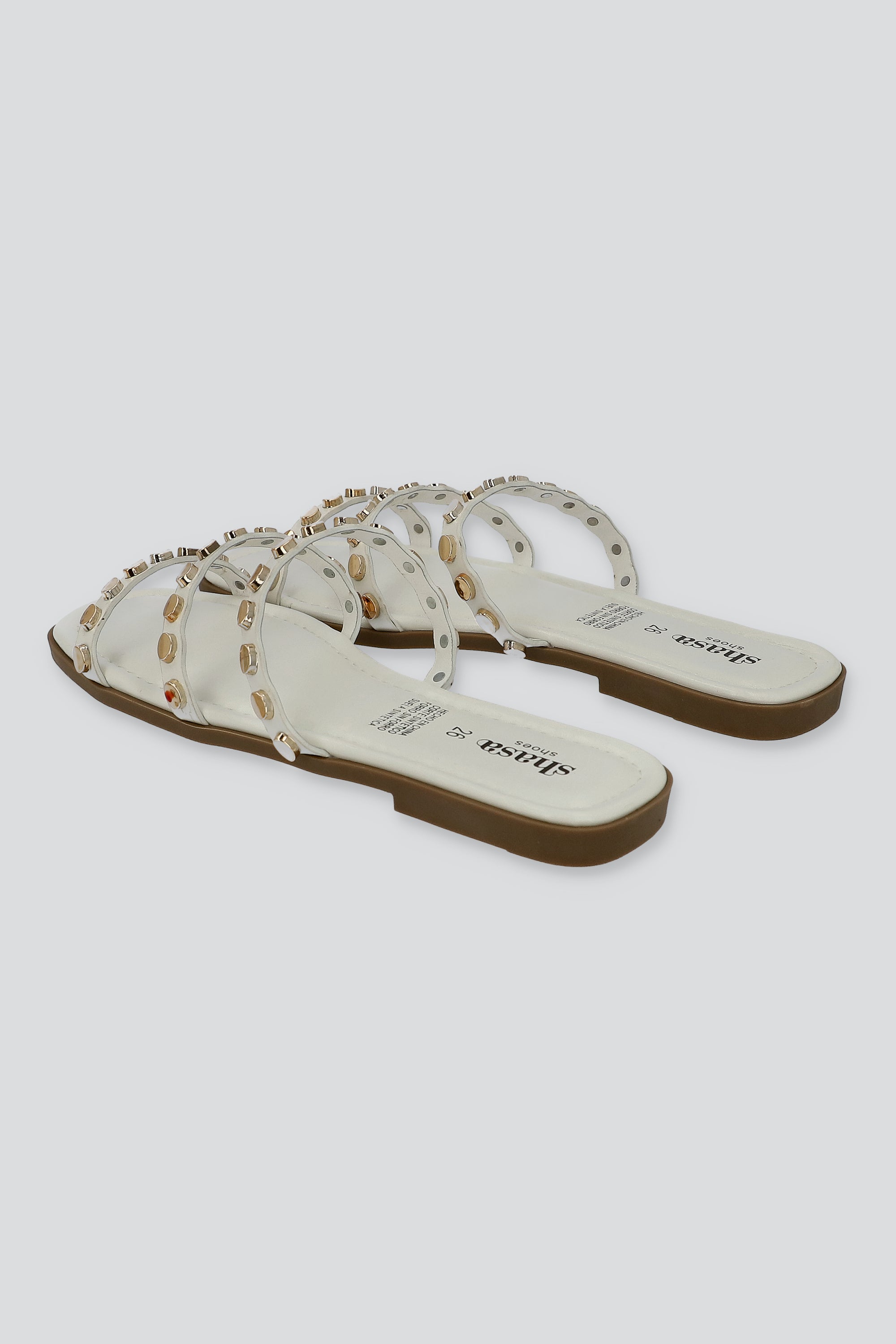 Sandalia tiras aplicación studs BLANCO