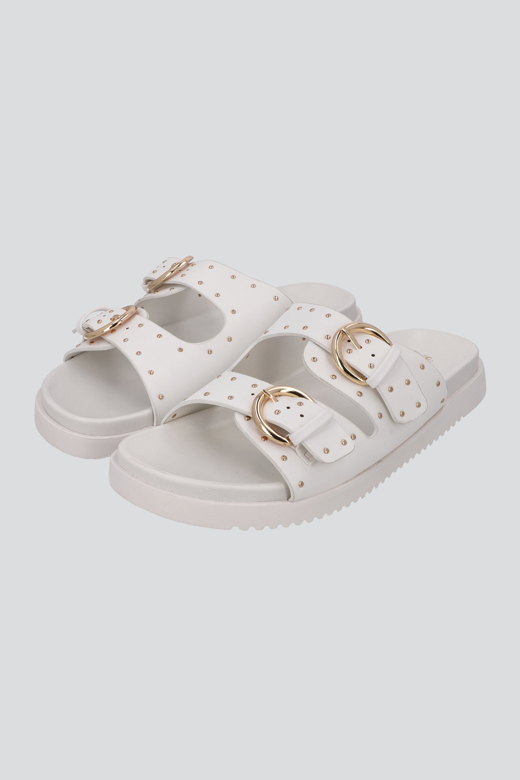 Sandalia plataforma hebillas ministuds BLANCO