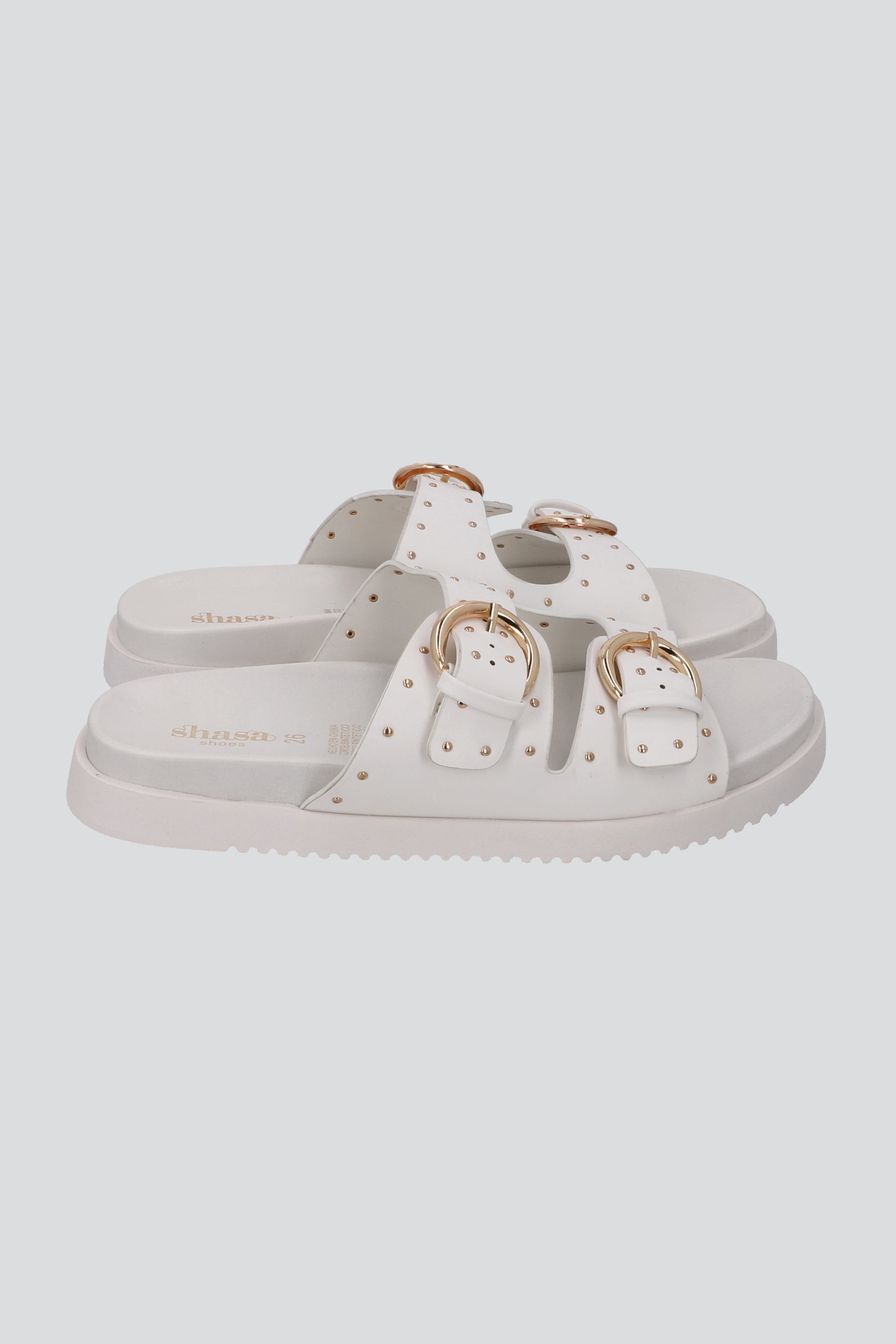 Sandalia plataforma hebillas ministuds BLANCO