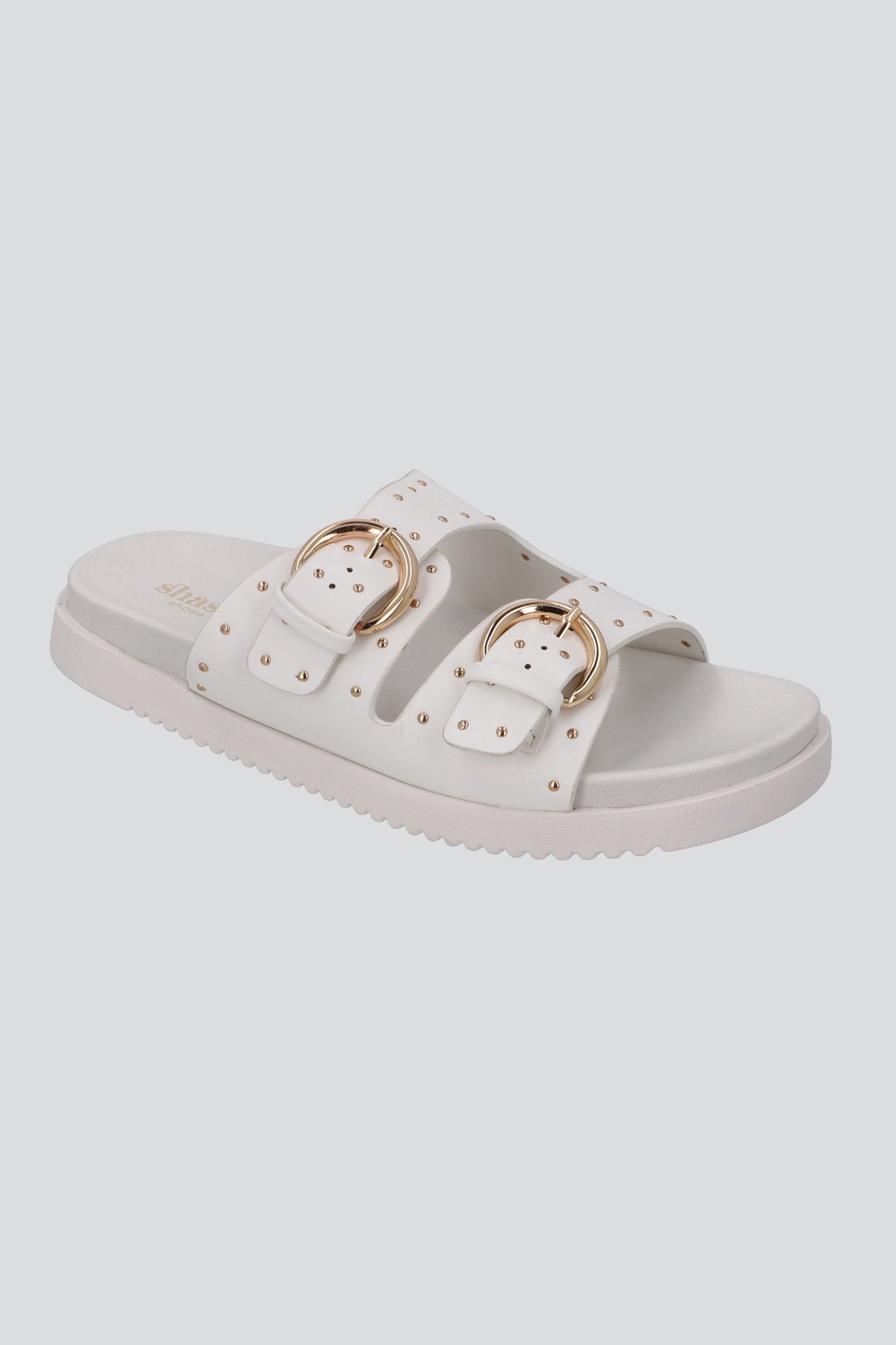 Sandalia plataforma hebillas ministuds BLANCO