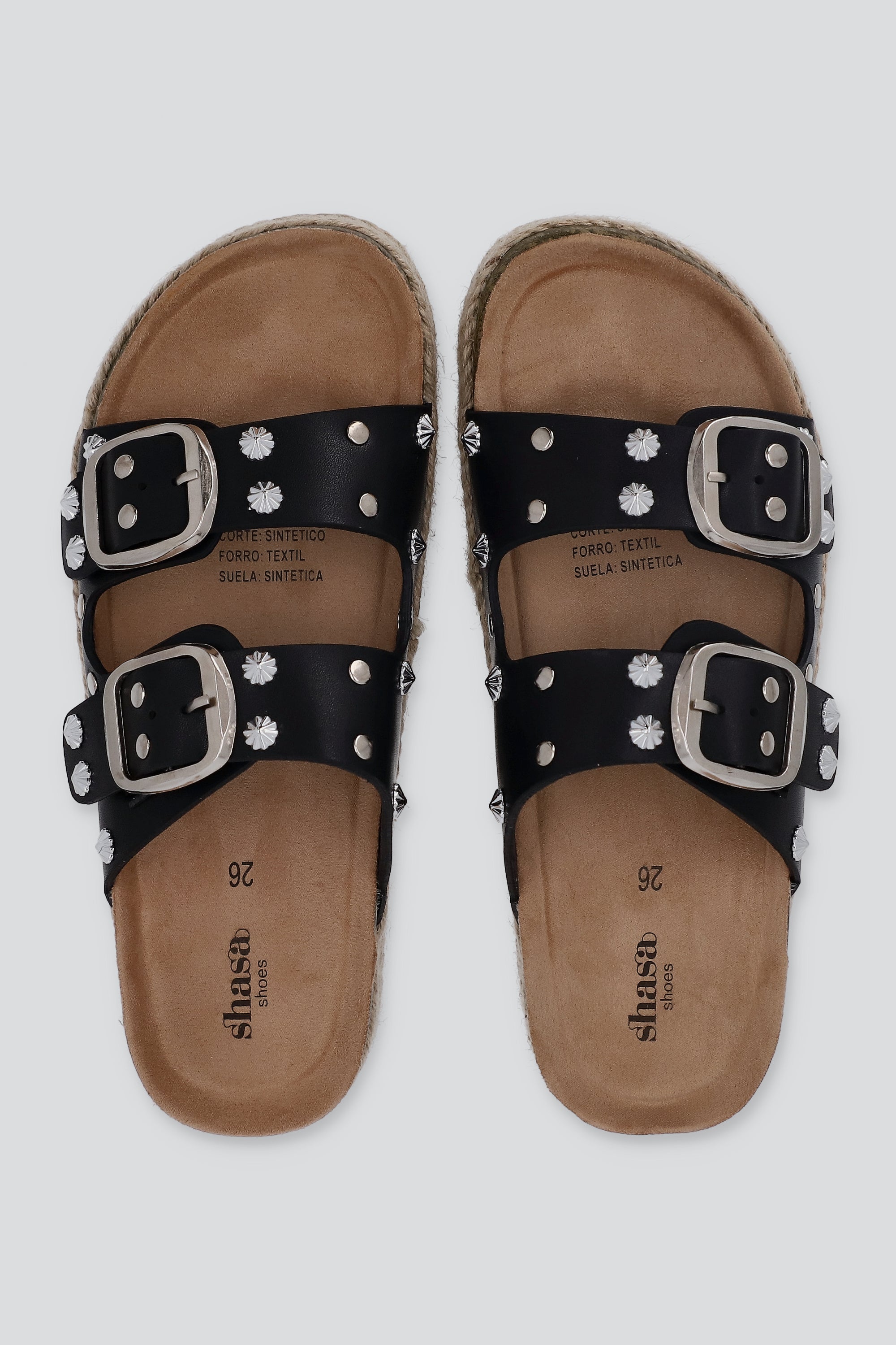 Sandalia plataforma yute dos tiras studs NEGRO