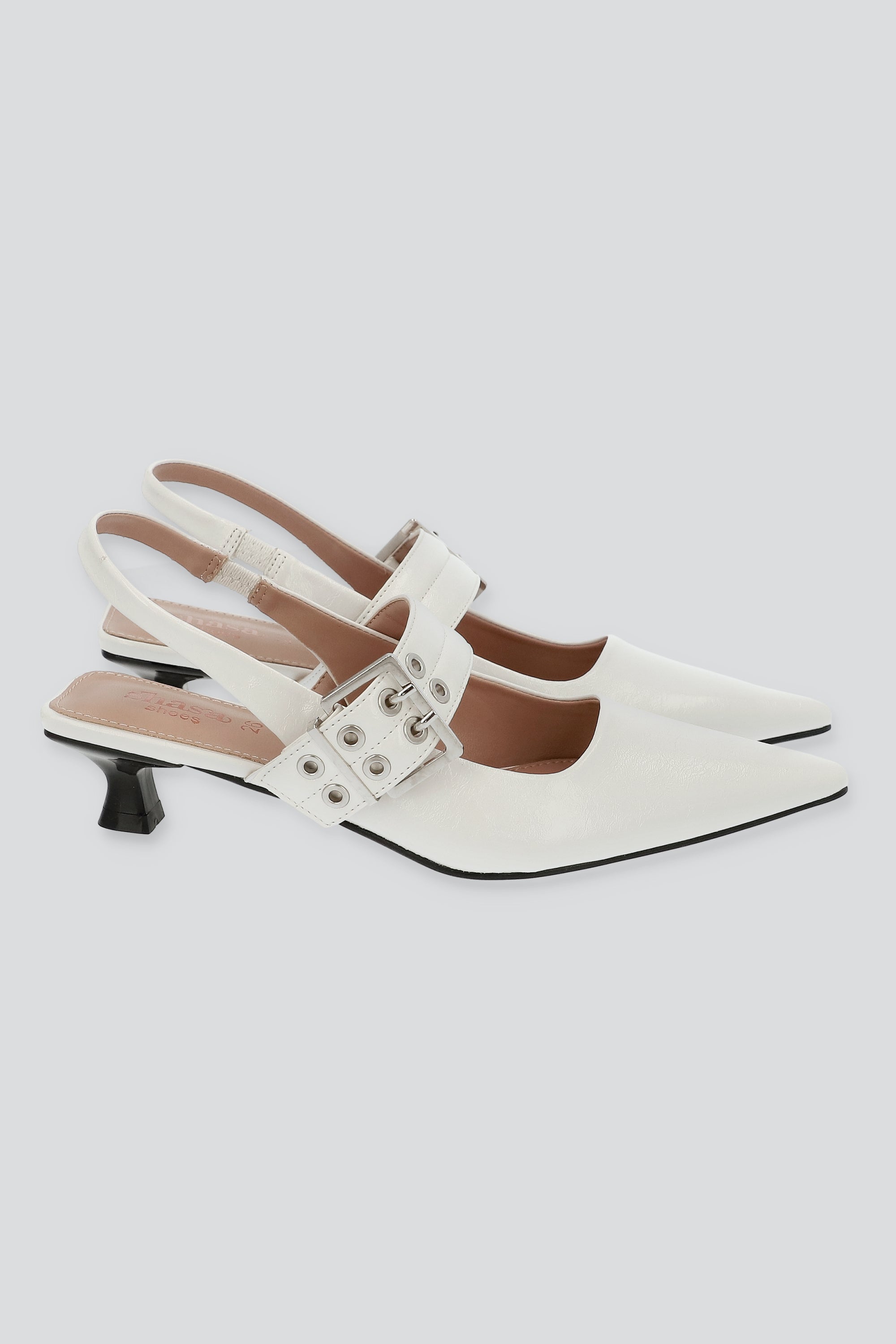 Tacón puntal kitten slingback hebilla BLANCO