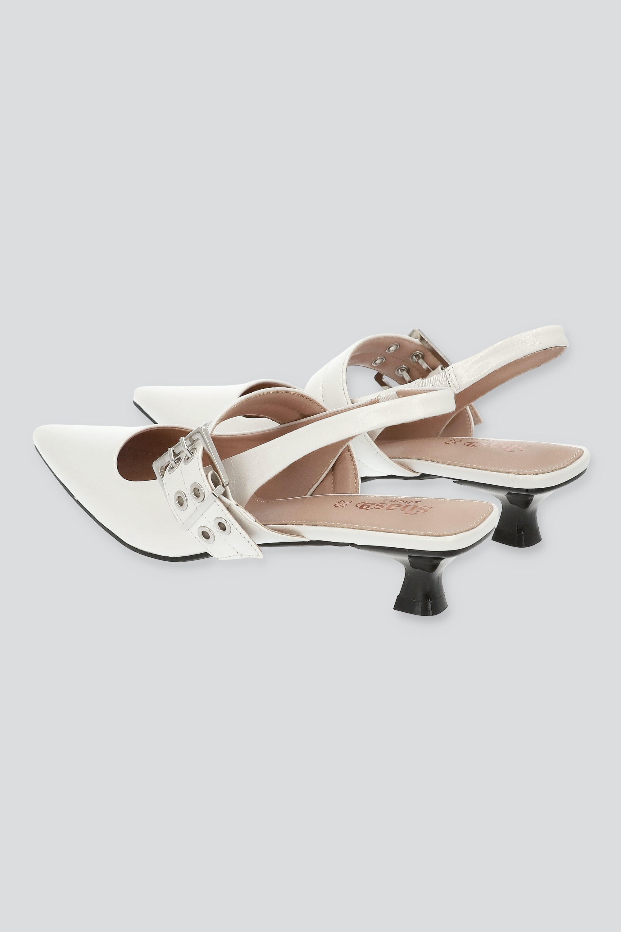 Tacón puntal kitten slingback hebilla BLANCO