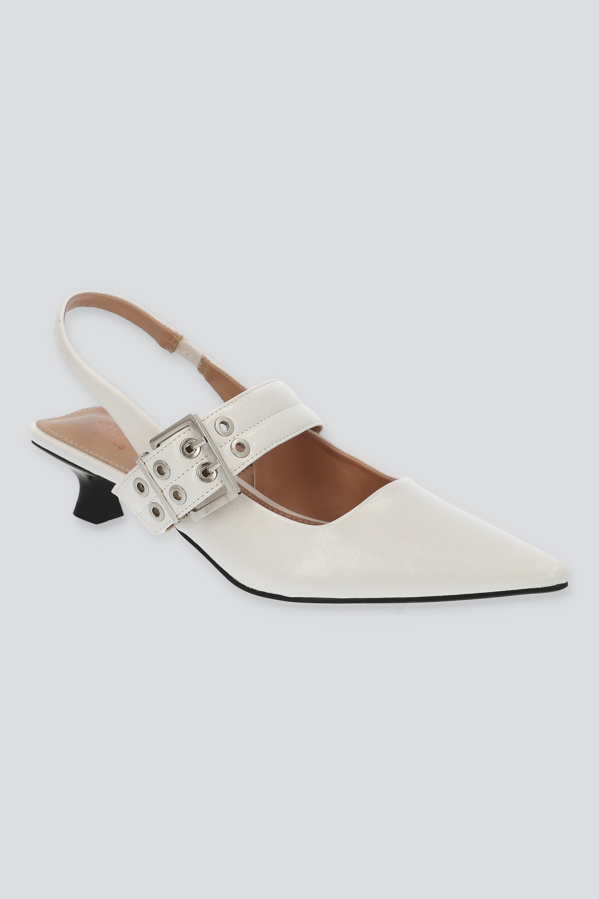 Tacón puntal kitten slingback hebilla BLANCO