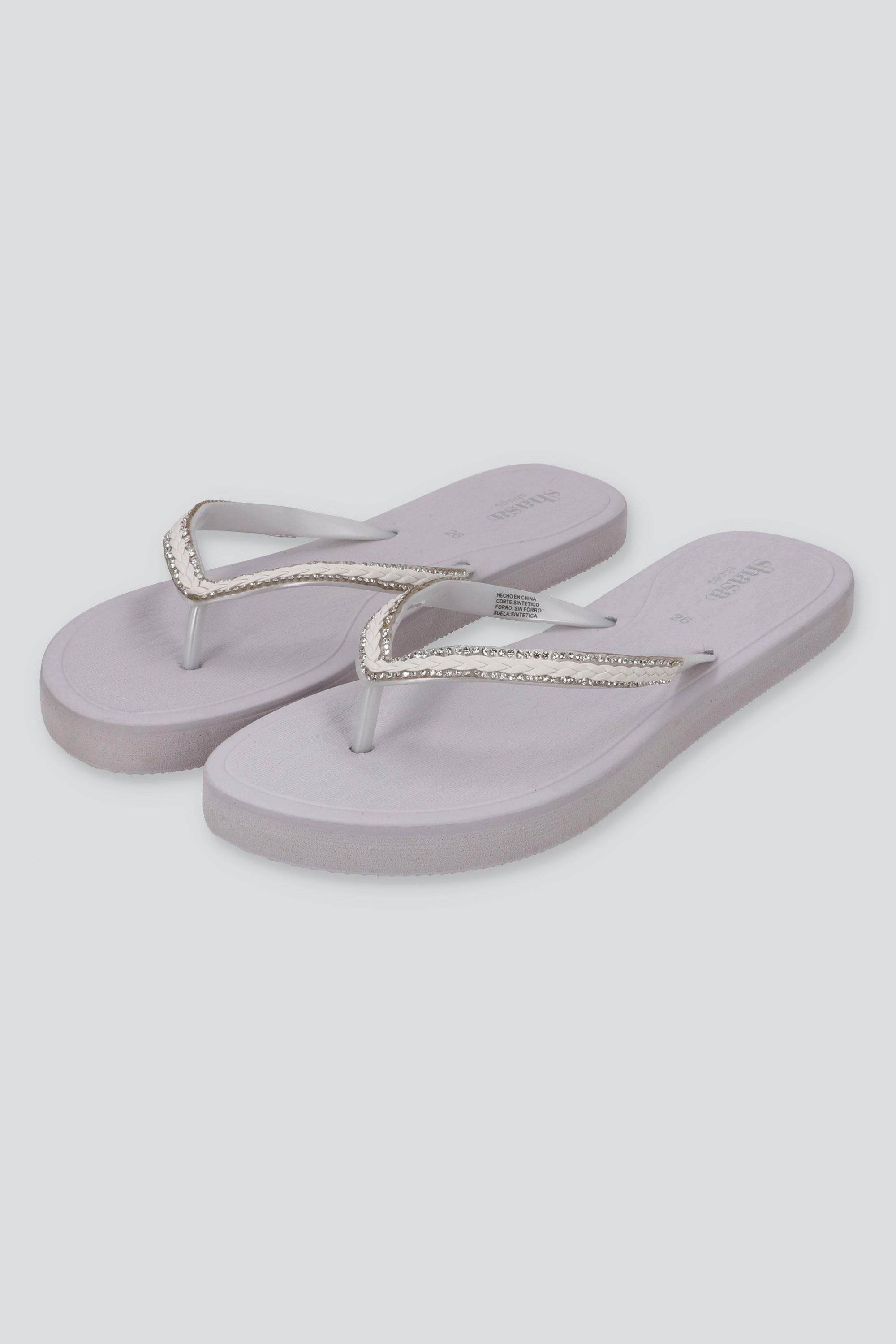 FLIP FLOP CHINELA TRENZA BRILLOS BLANCO