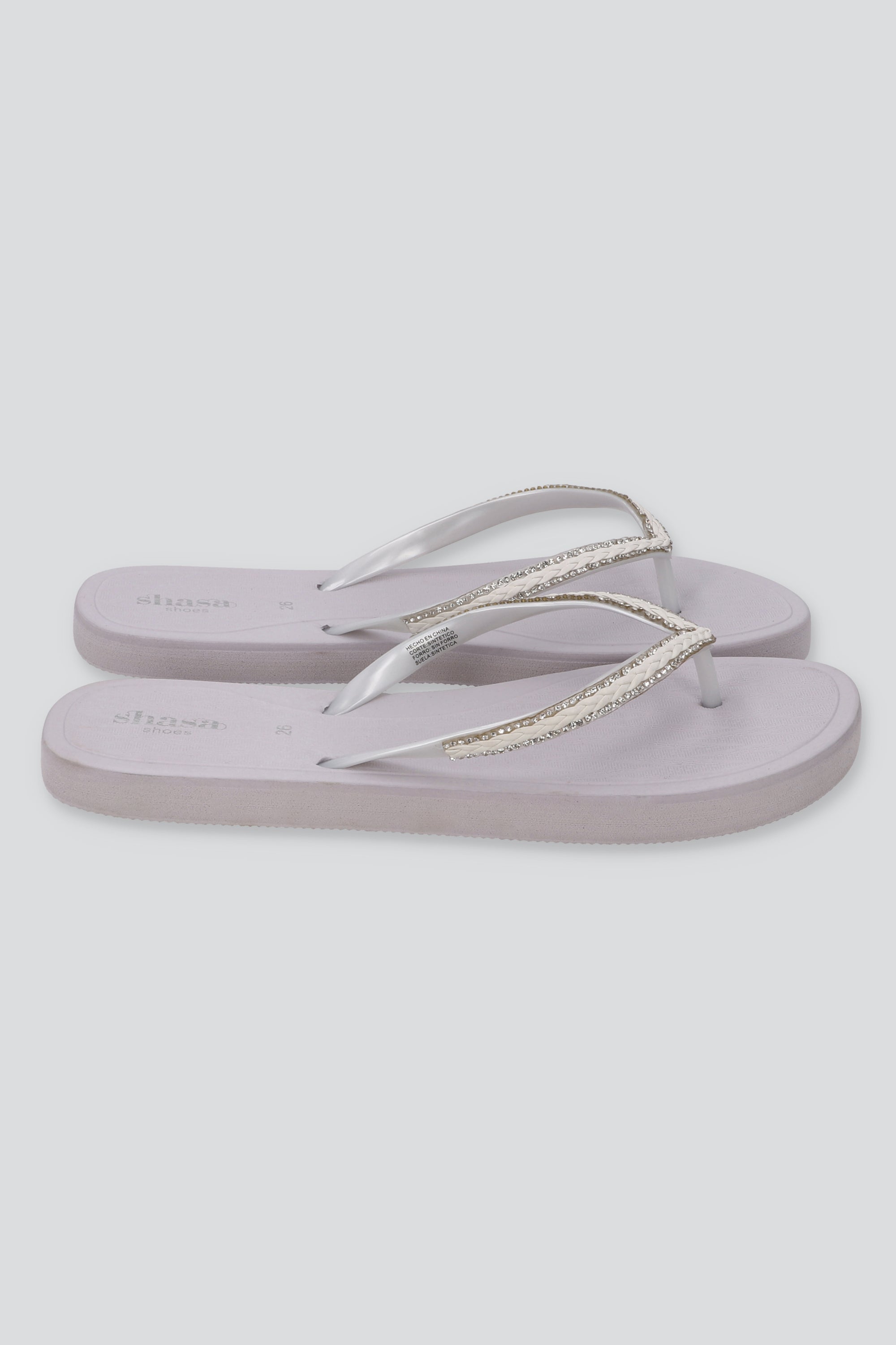 FLIP FLOP CHINELA TRENZA BRILLOS BLANCO