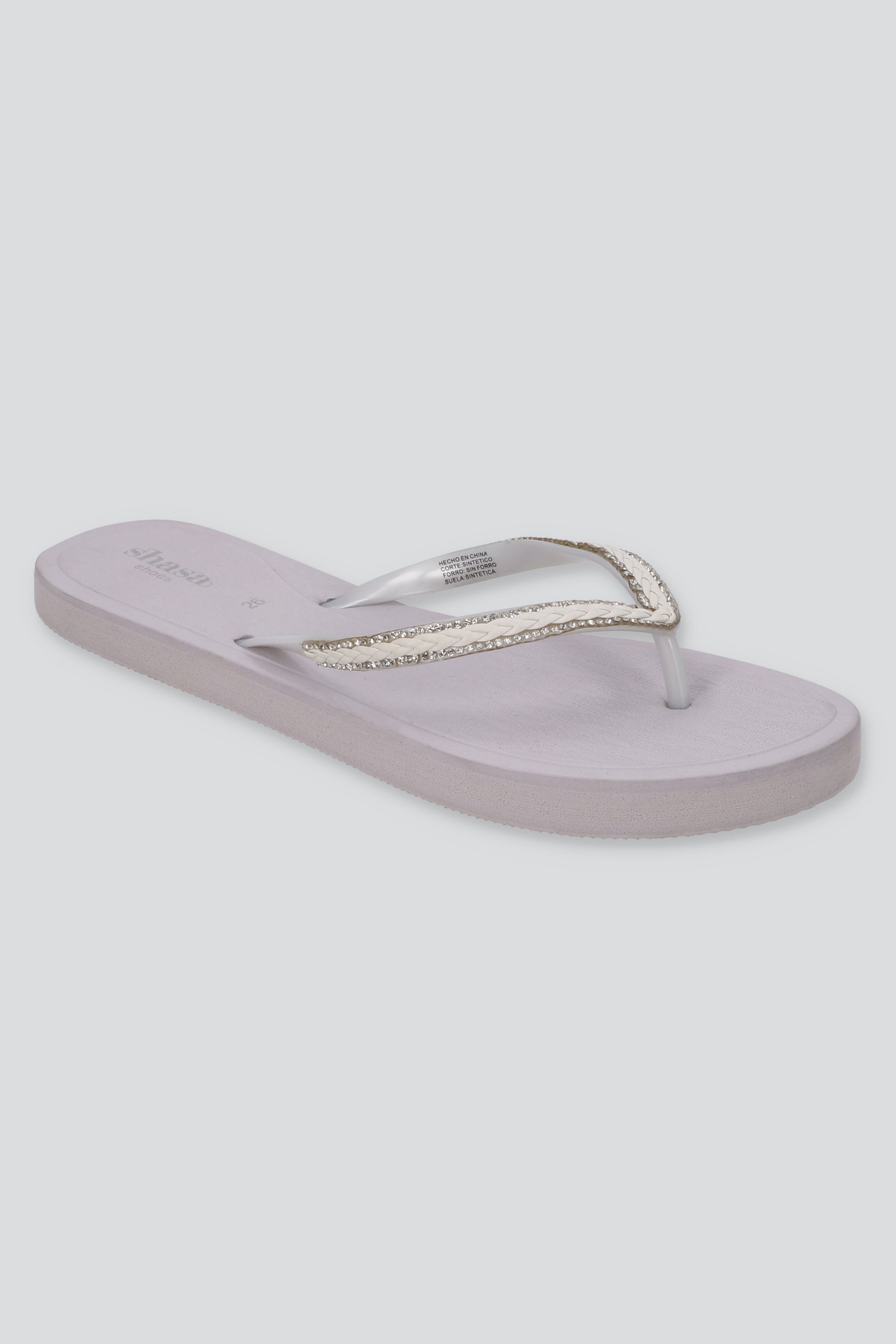 FLIP FLOP CHINELA TRENZA BRILLOS BLANCO