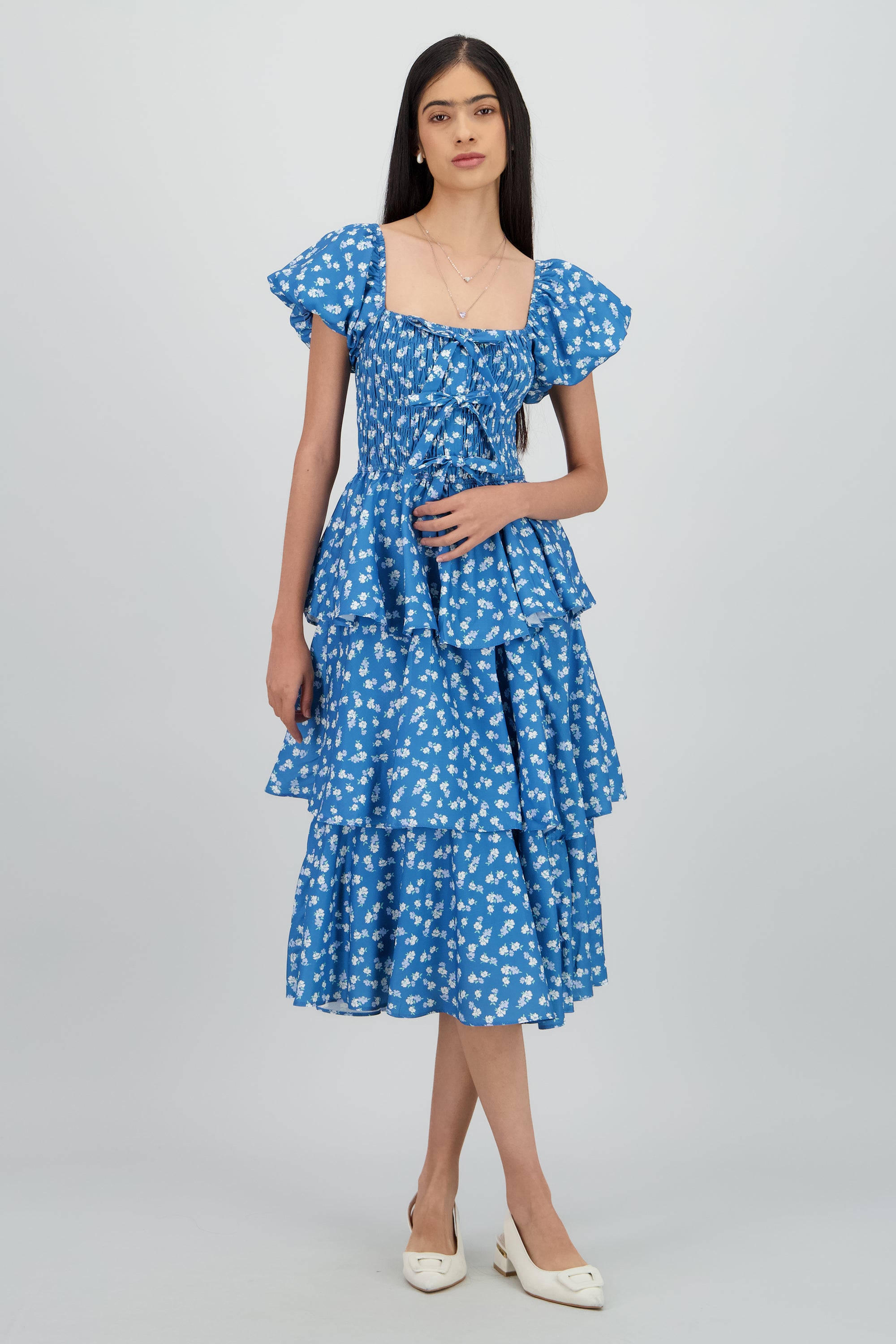 Vestido maxi capas flores MARINO